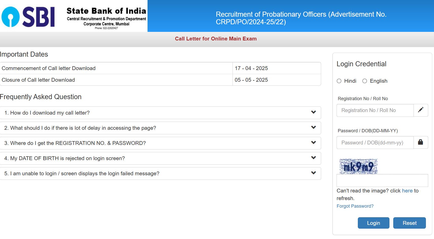SBI PO MAIN EXAM Admit Card Download