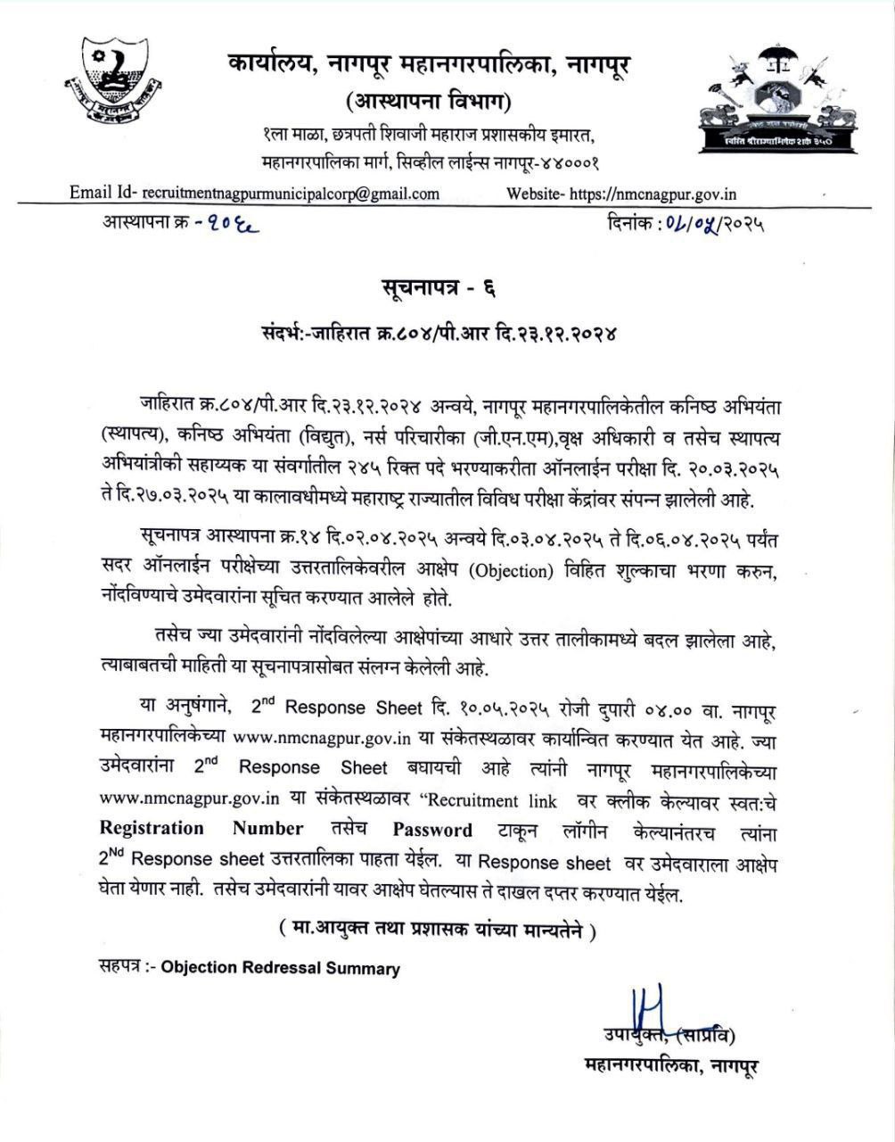 Nagpur Mahanagar Palika Final Answer Key