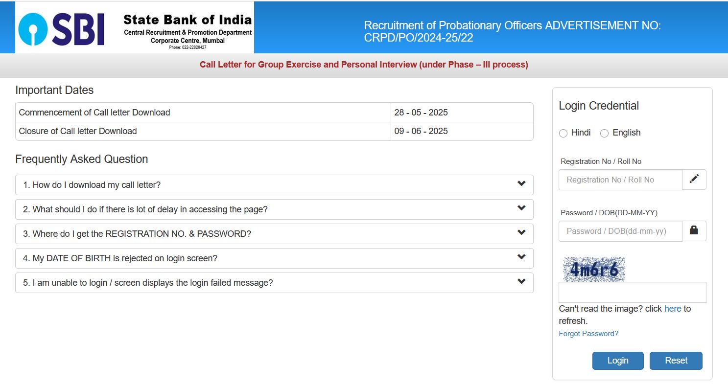 SBI PO Call Letter 2025