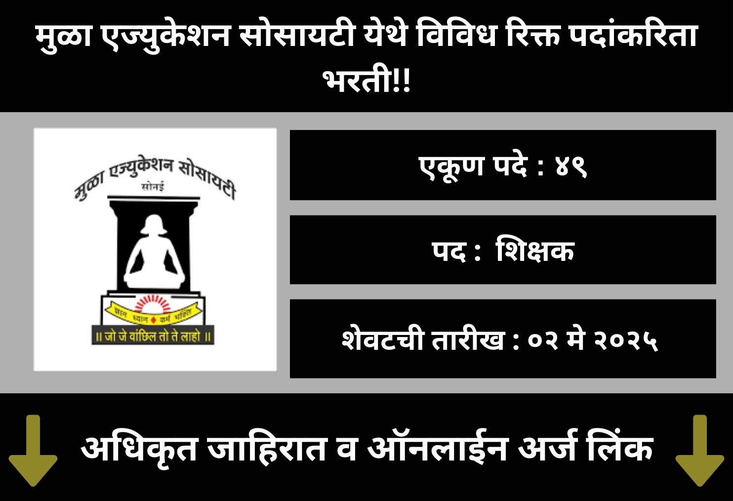  Mula Education Society Recruitment 2025