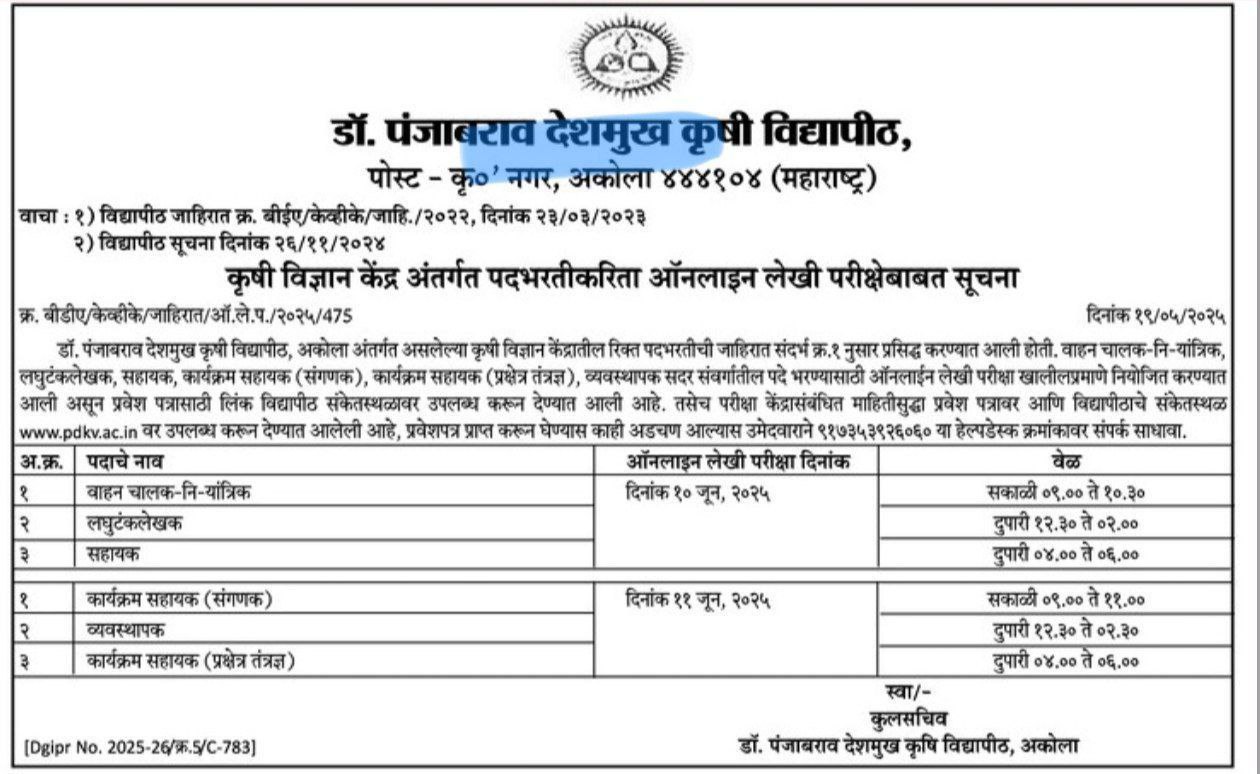 PDKV Admit Card 2025