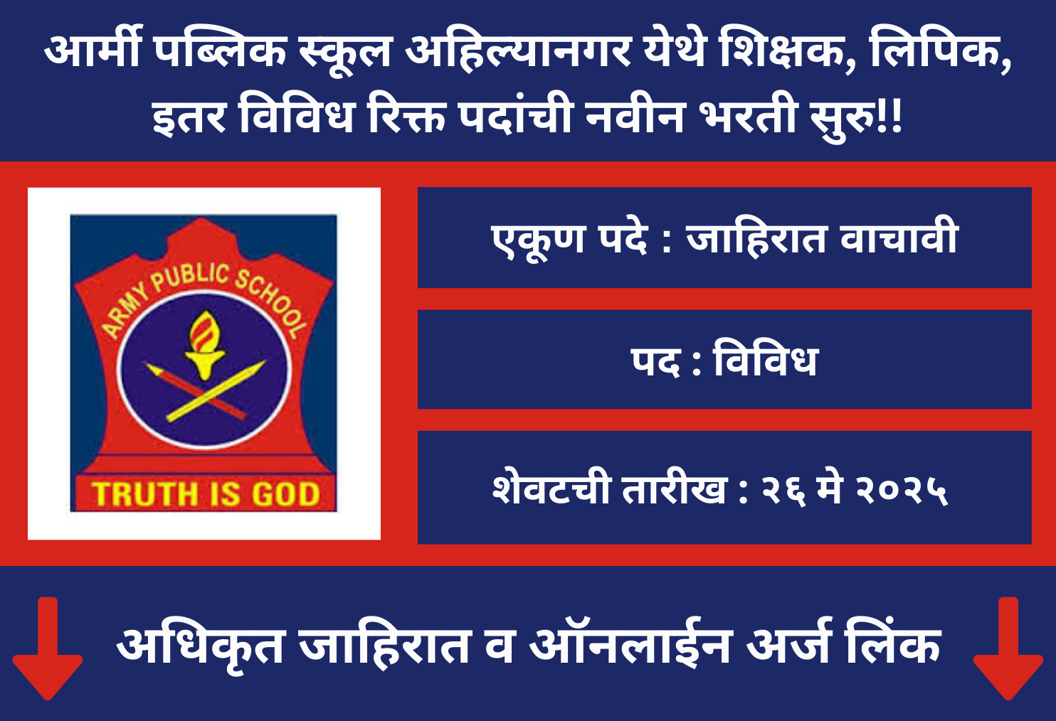 Army Public School Ahilyanagar Recruitment 2025