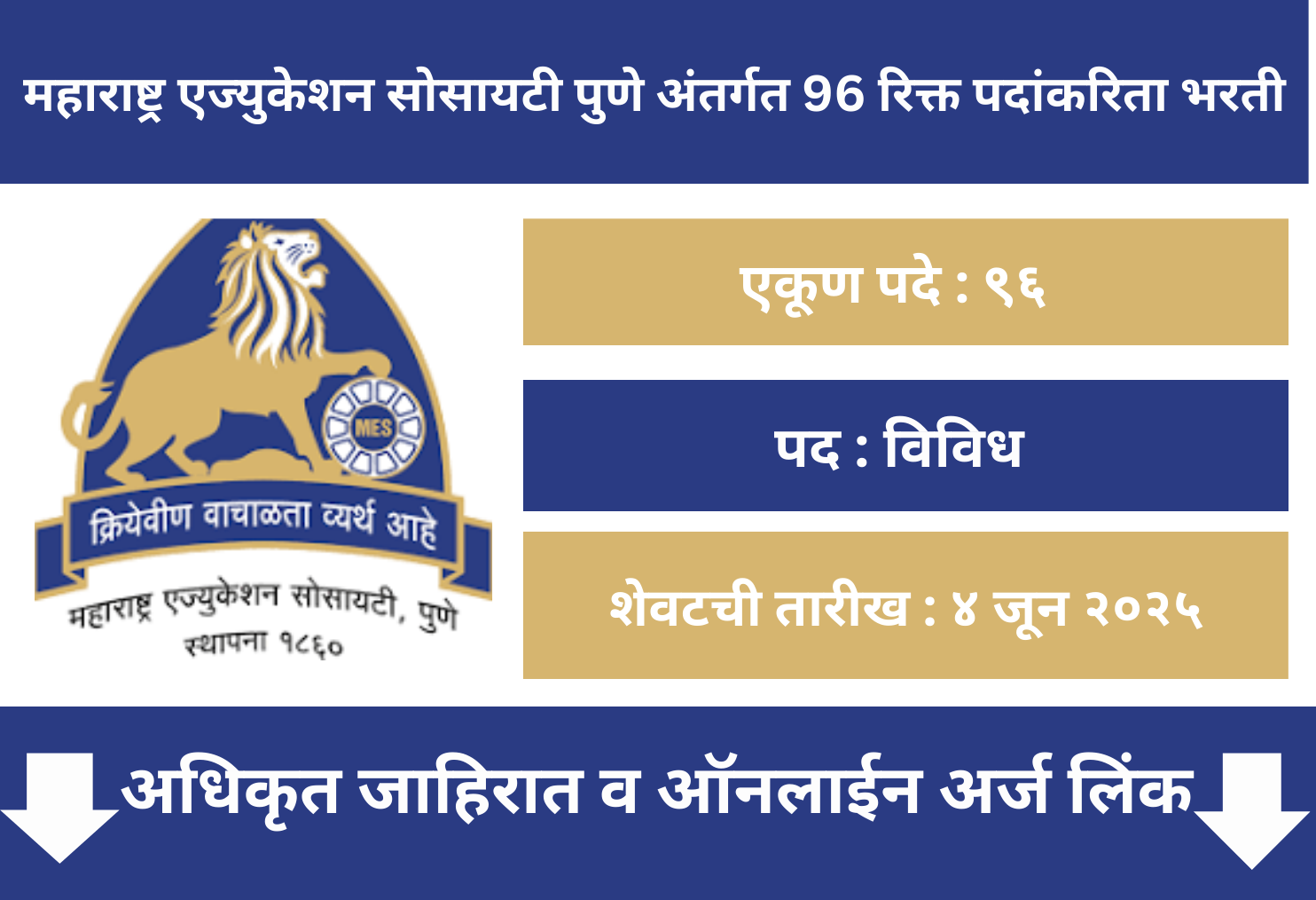 Maharashtra Education Society Pune Recruitment 2025