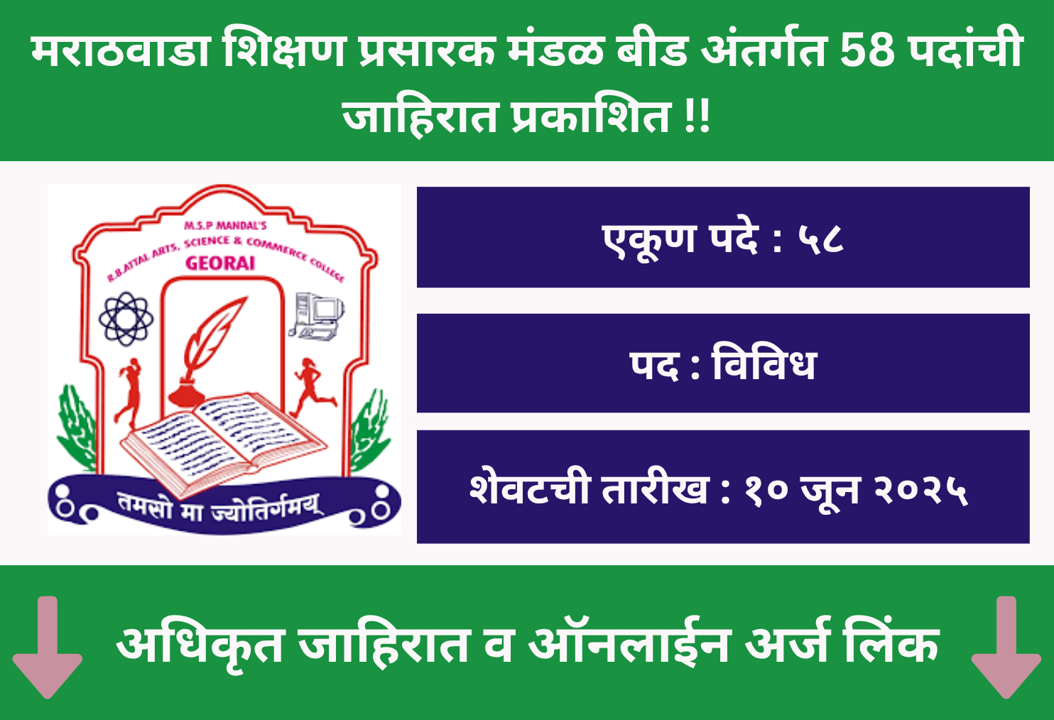 Marathwada Shikshan Prasarak Mandal Beed Recruitment 2025