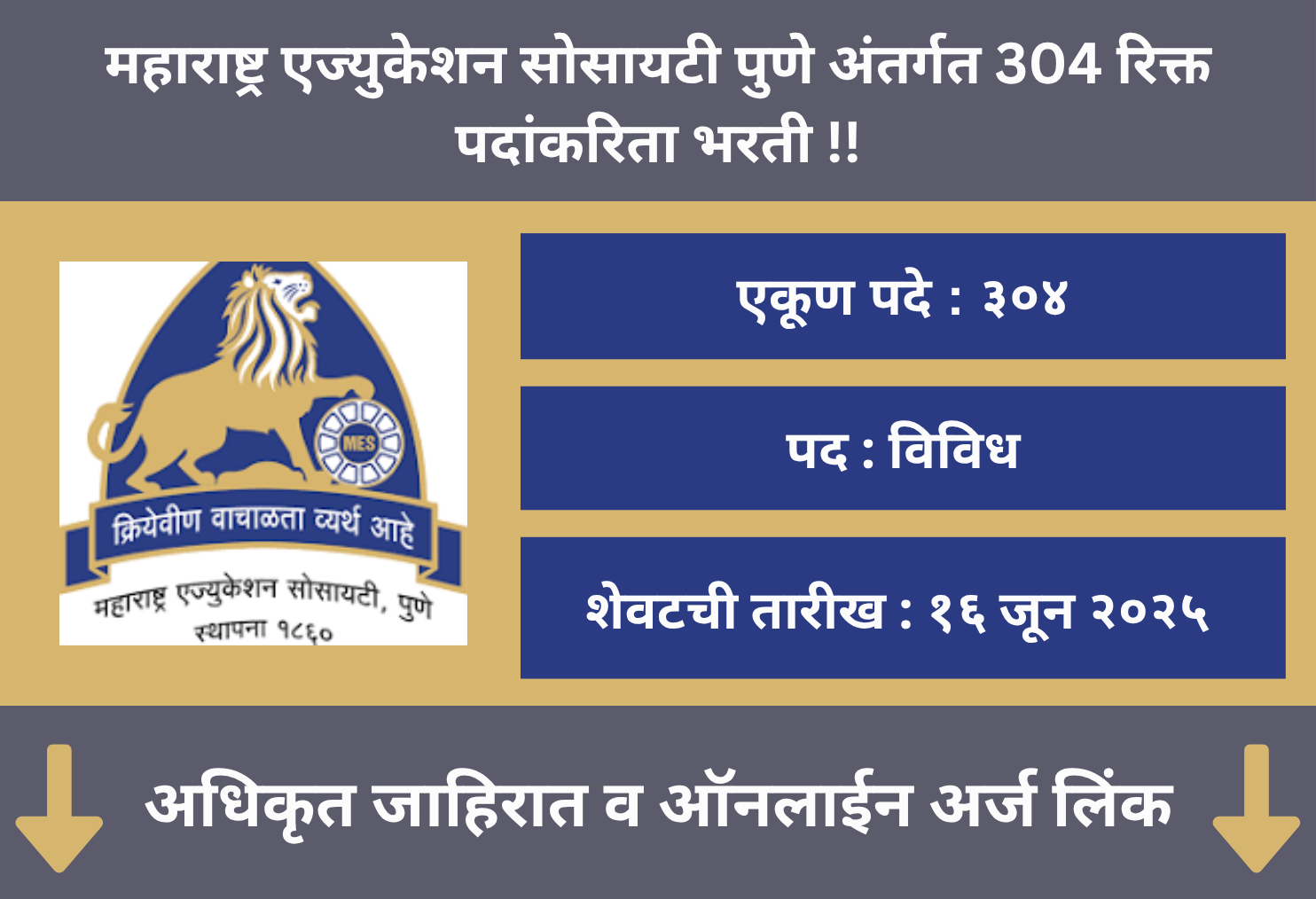 Maharashtra Education Society Pune Recruitment 2025