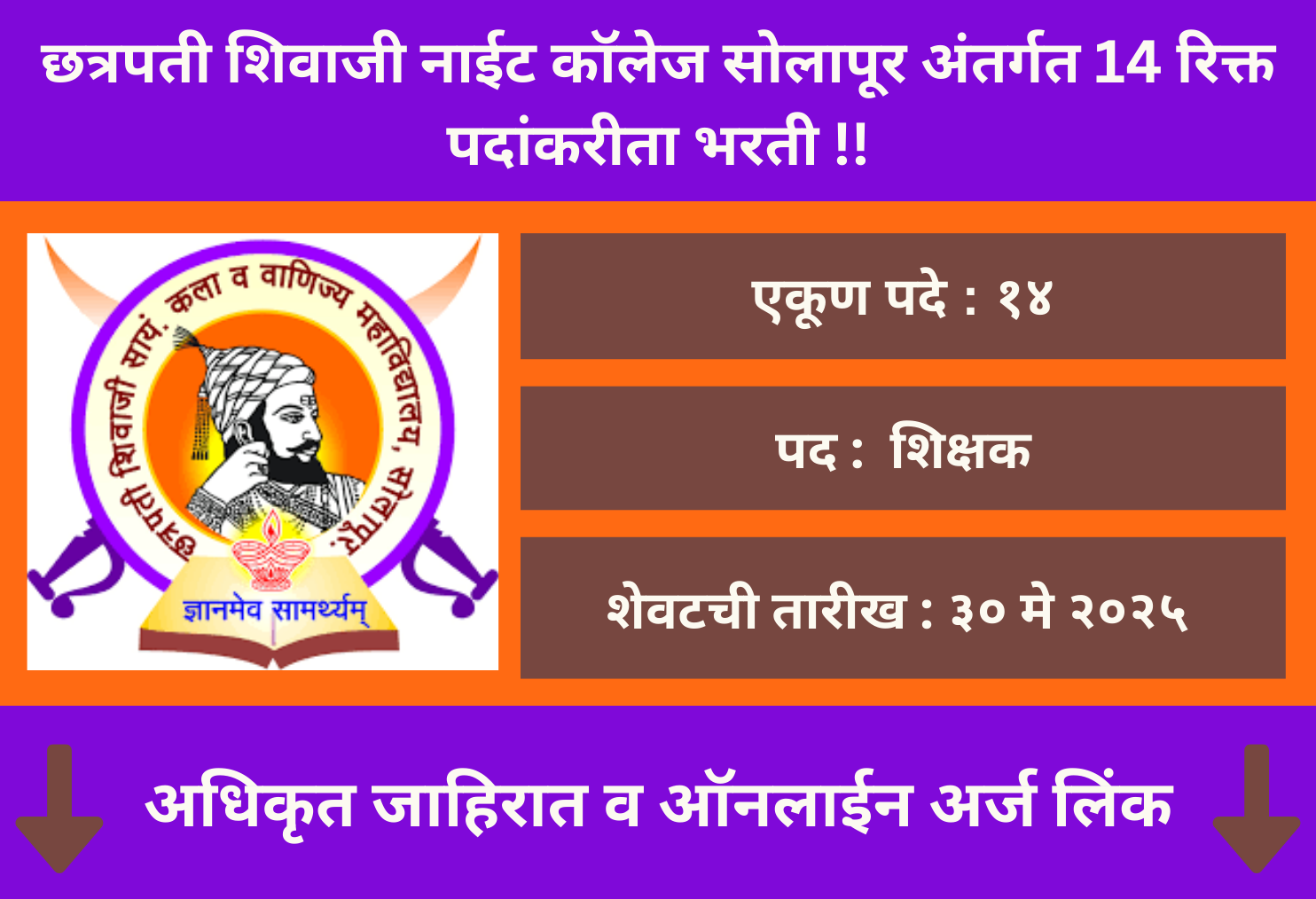 Chhatrapati Shivaji Night College Solapur Recruitment 2025