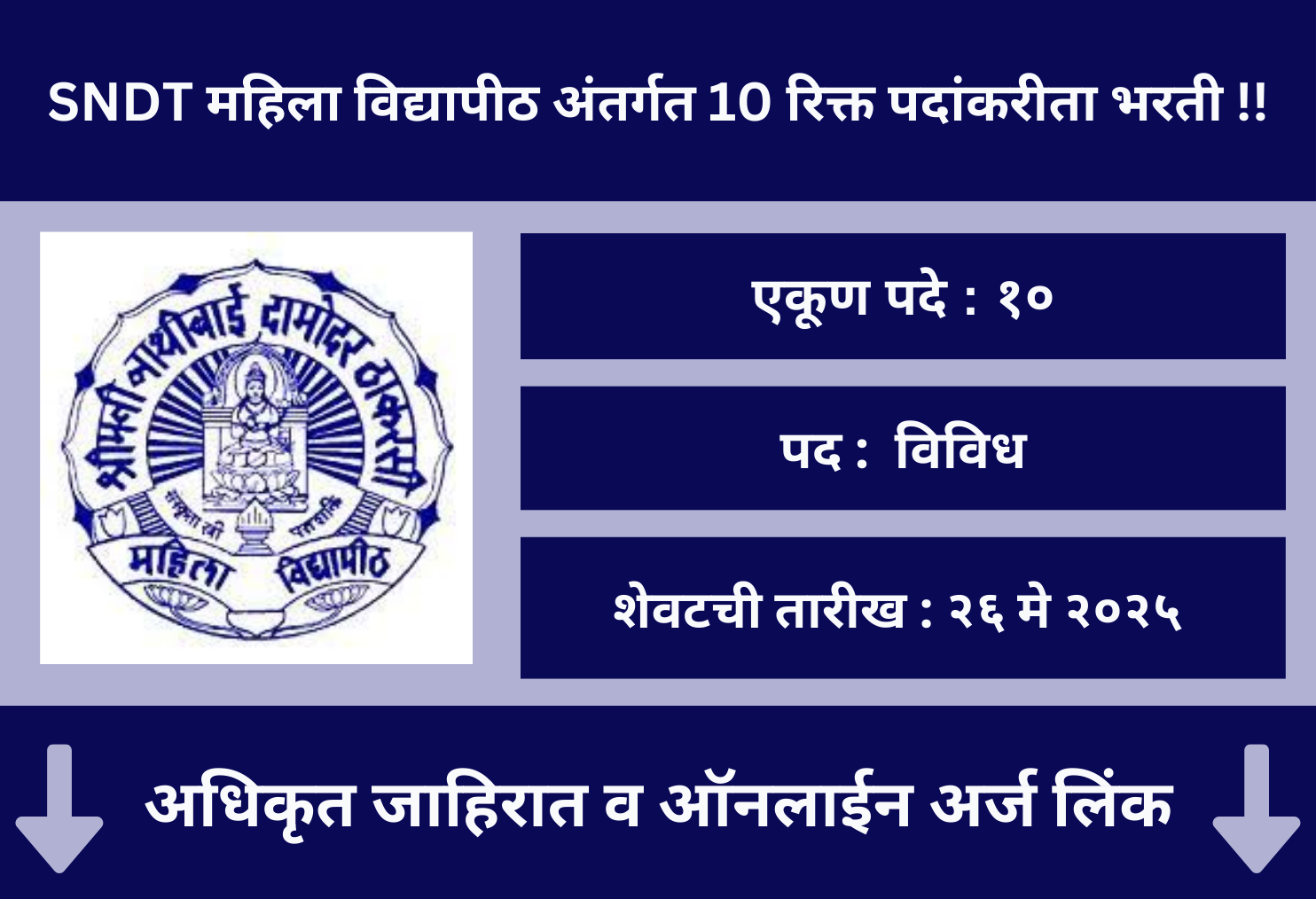 SNDT Womens University Recruitment 2025