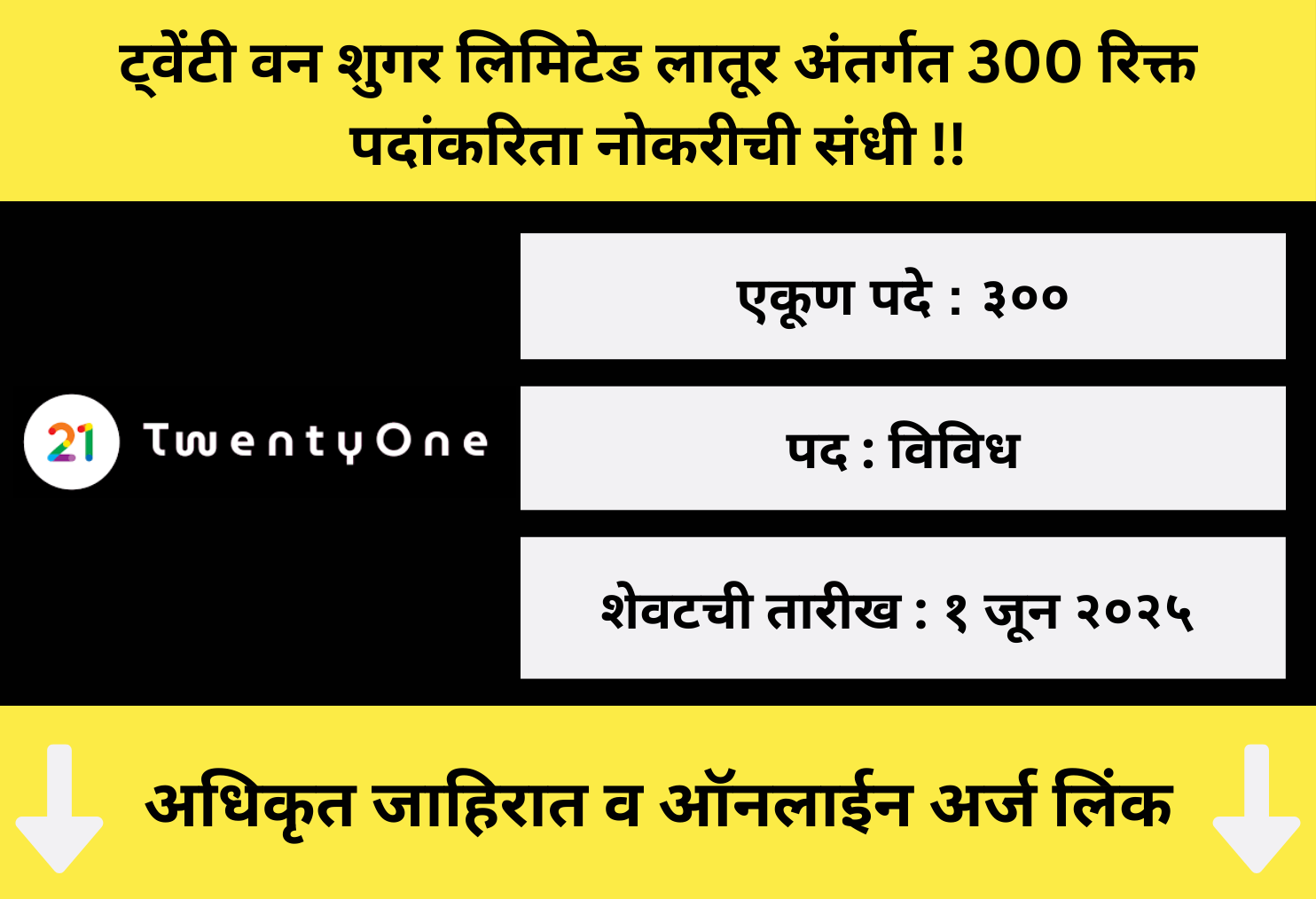 Twenty One Sugar Limited Latur Recruitment 2025