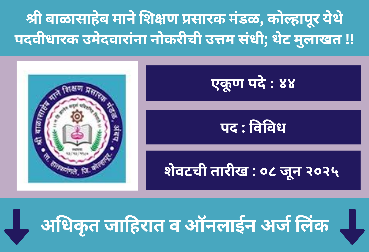 Shri Balasaheb Mane Shikshan Prasarak Mandal Recruitment 2025