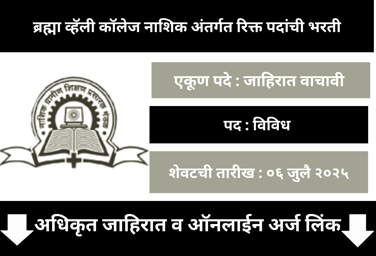 Brahma Valley College Nashik Recruitment 2025