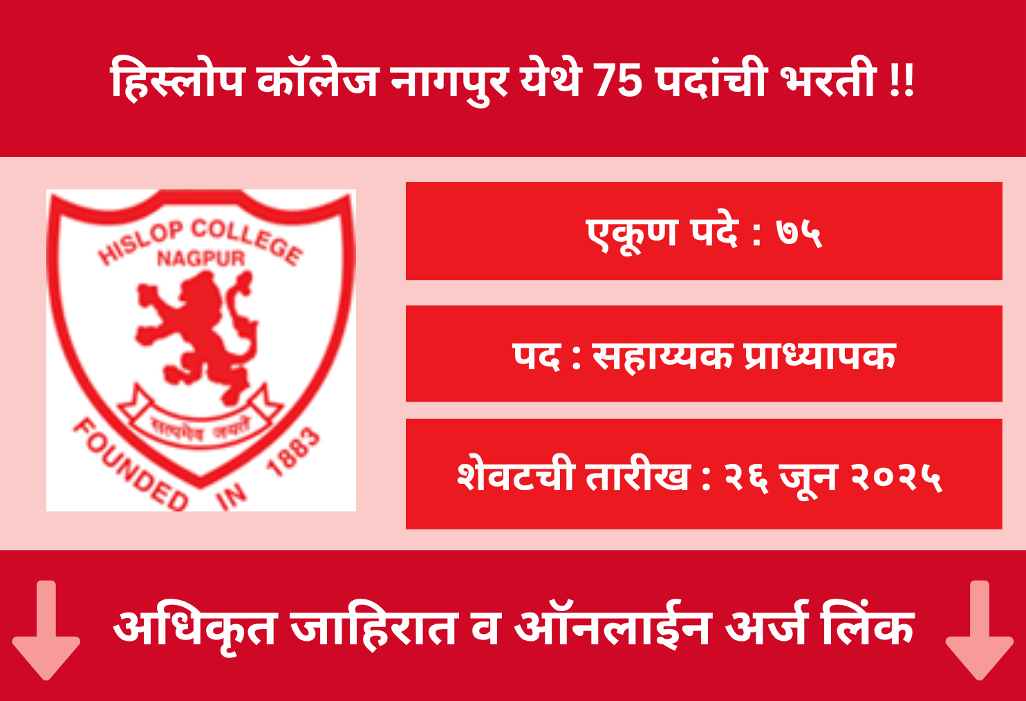 Hislop College Nagpur Recruitment 2025