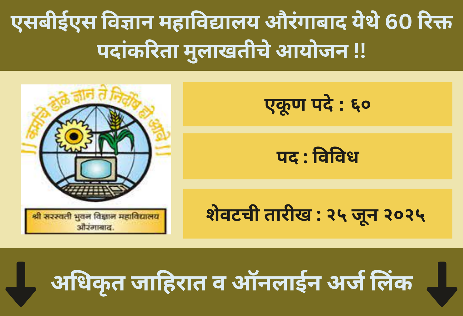 SBES College of Science Aurangabad Bharti 2025