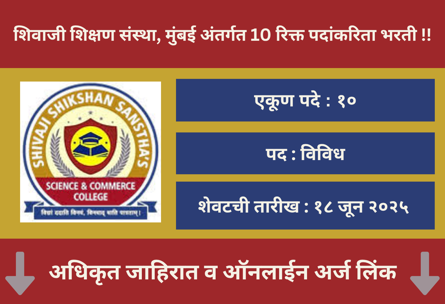 Shivaji Shikshan Sanstha Mumbai Recruitment 2025