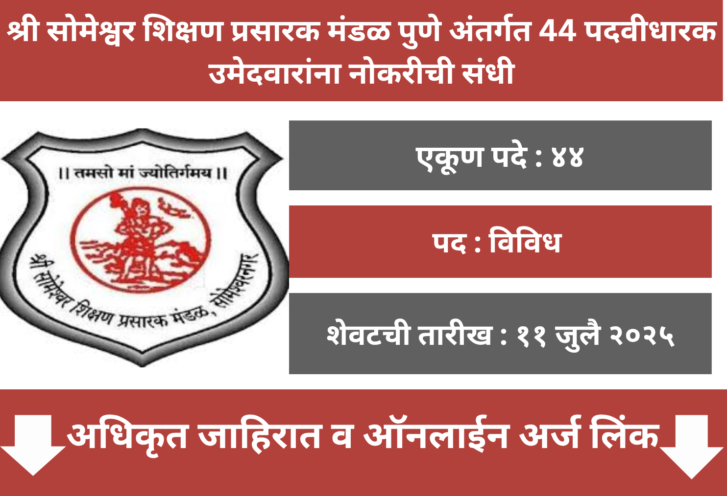 Shri Someshwar Shikshan Prasarak Mandal Pune Recruitment 2025