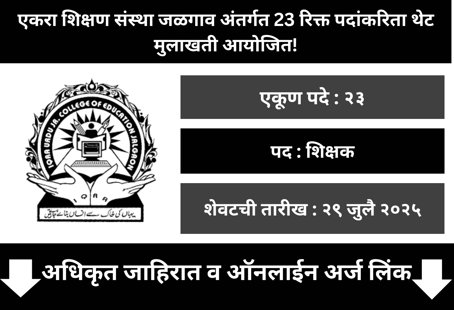 Iqra Shikshan Sanstha Jalgaon Recruitment 2025