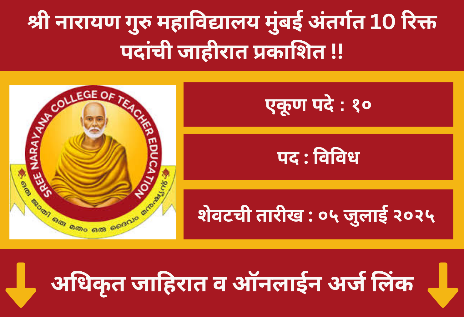 Sree Narayan Guru college Mumbai Recruitment 2025