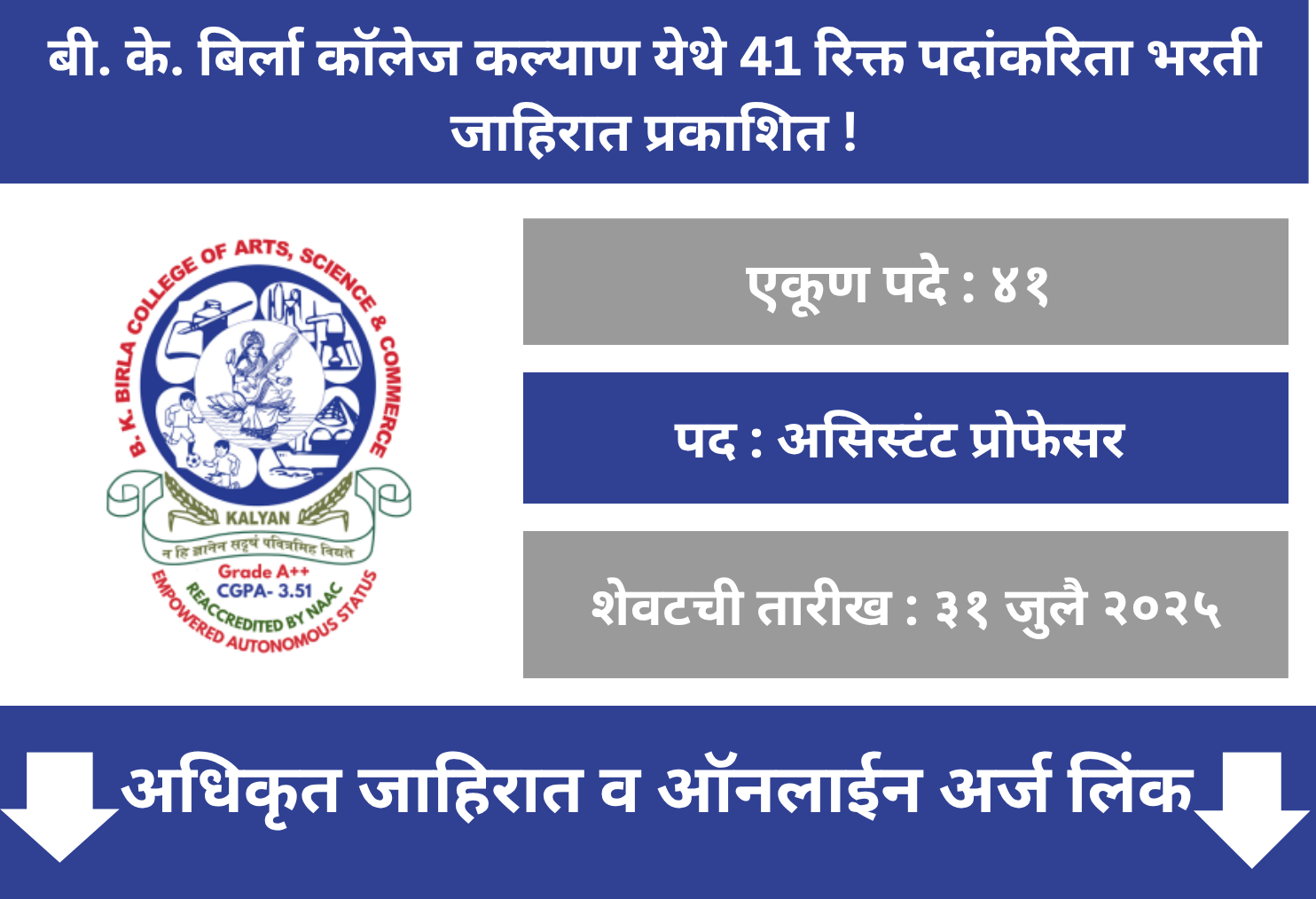B. K. Birla College Kalyan Recruitment 2025