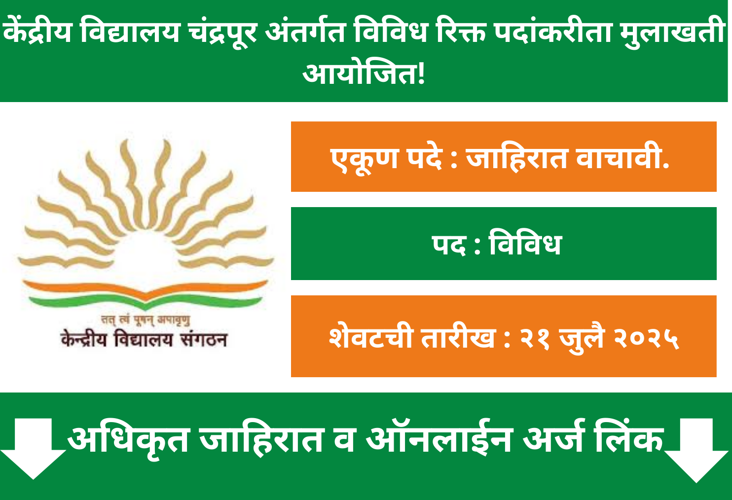 Kendriya Vidyalaya Chandrapur Recruitment 2025
