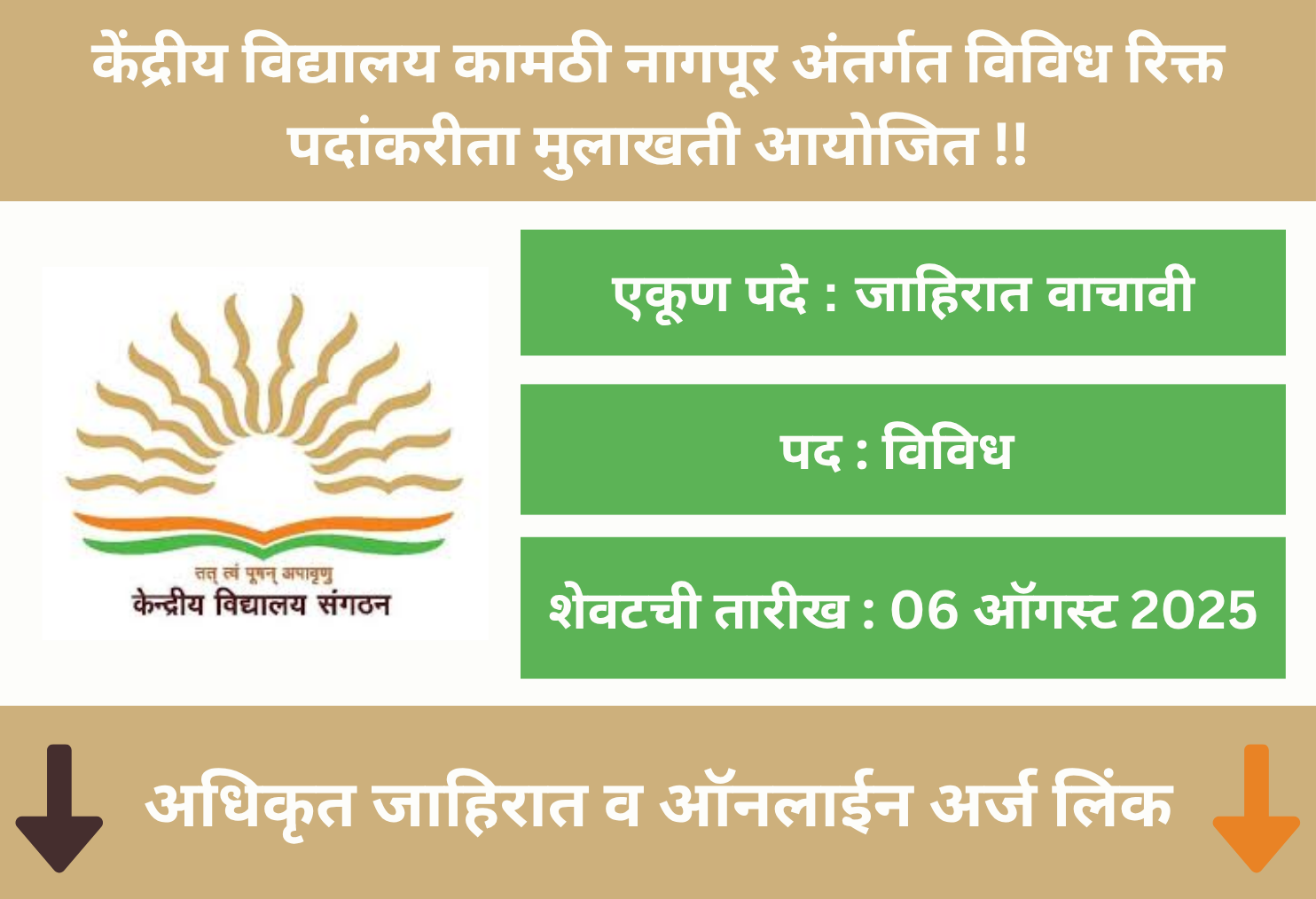 Kendriya Vidyalaya Kamptee walk in Application 2025