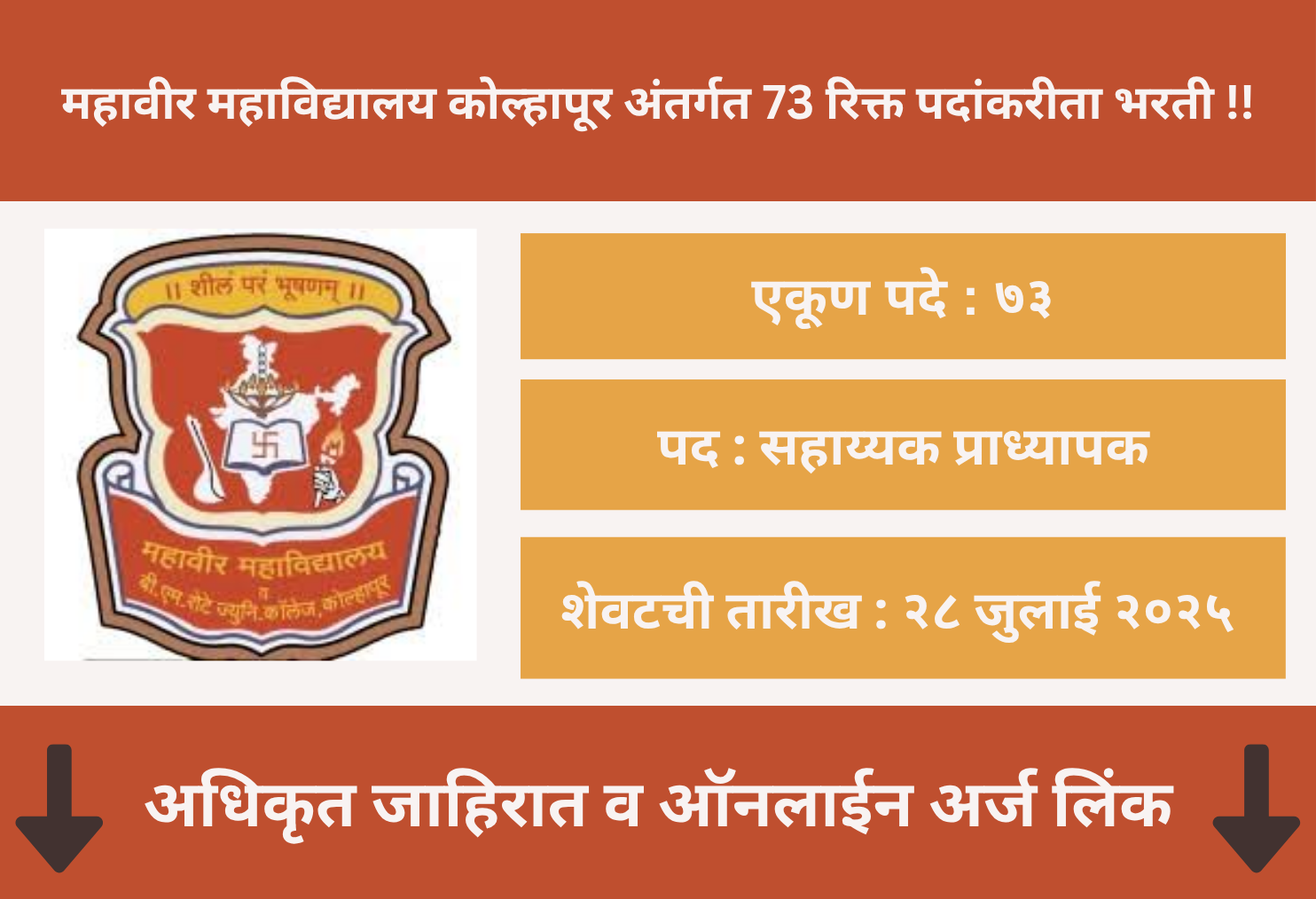 Mahaveer Mahavidyalaya Kolhapur Bharti 2025