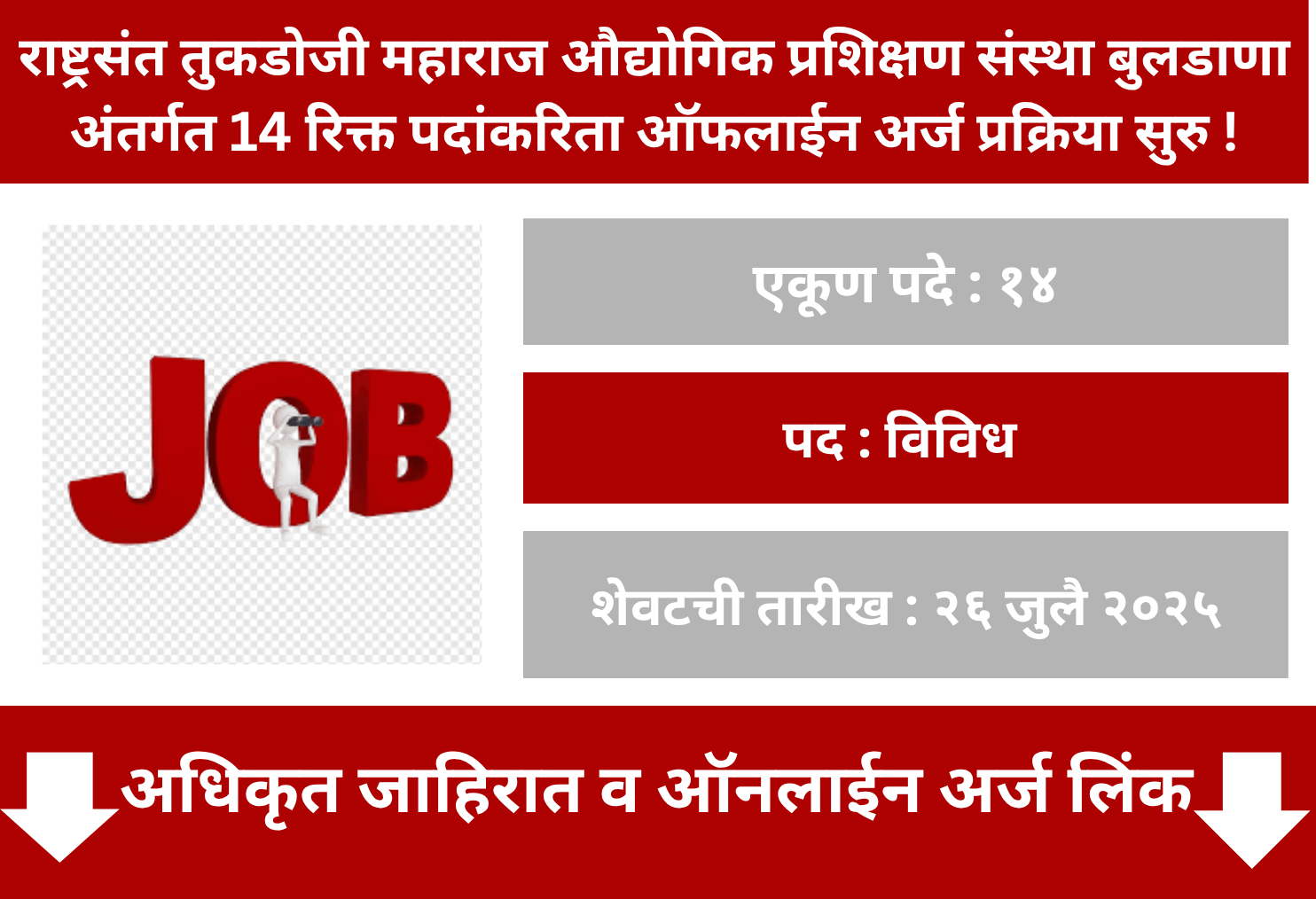 Rashtrasant Tukdoji Maharaj Industrial Training Institute Buldana Recruitment 2025