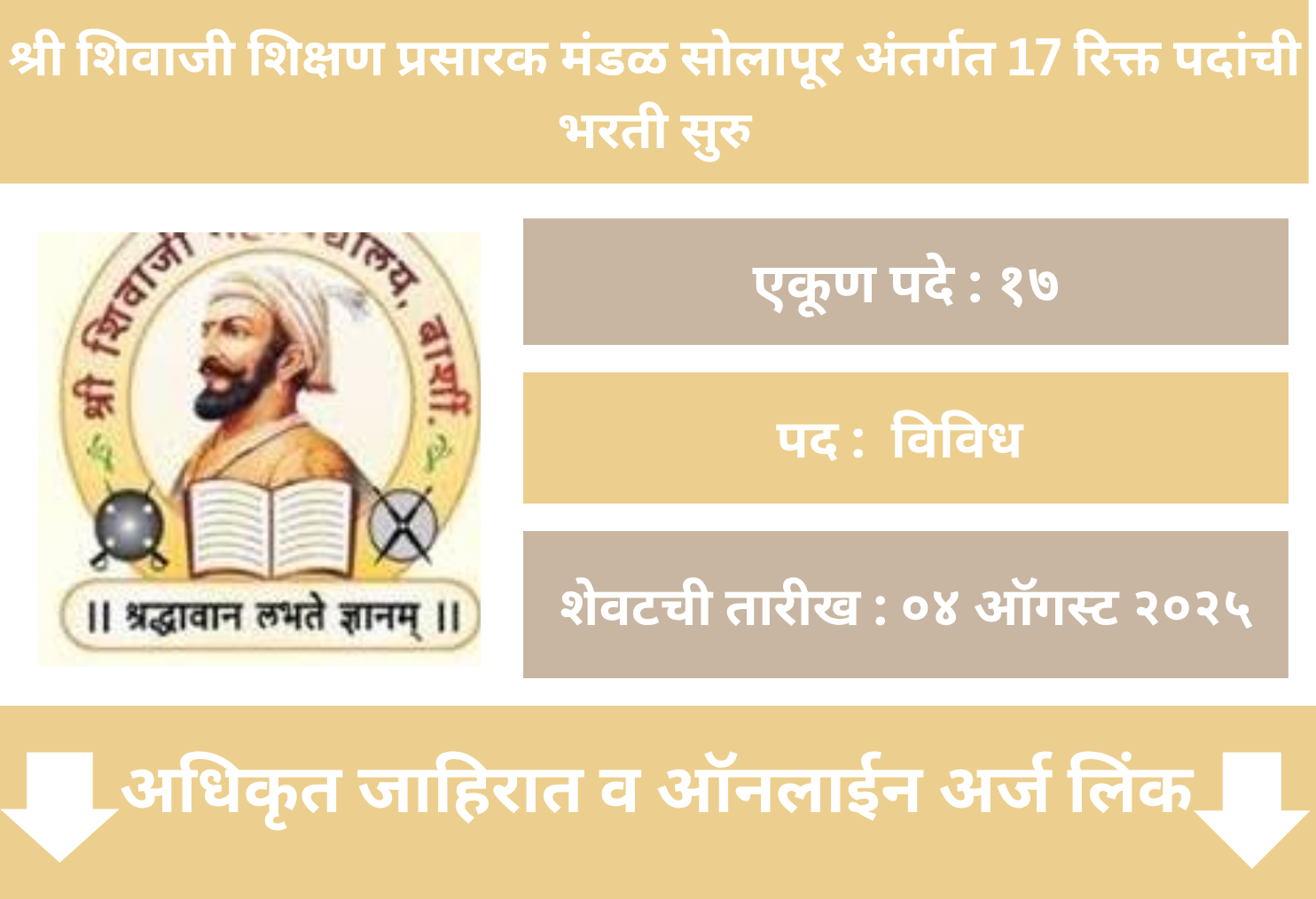  Shri Shivaji Shikshan Prasarak Mandal Solapur Recruitment 2025 