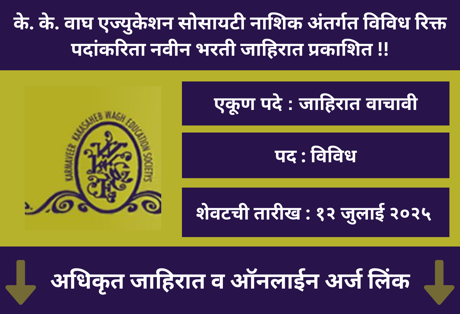 KK Wagh Education Society Recruitment 2025