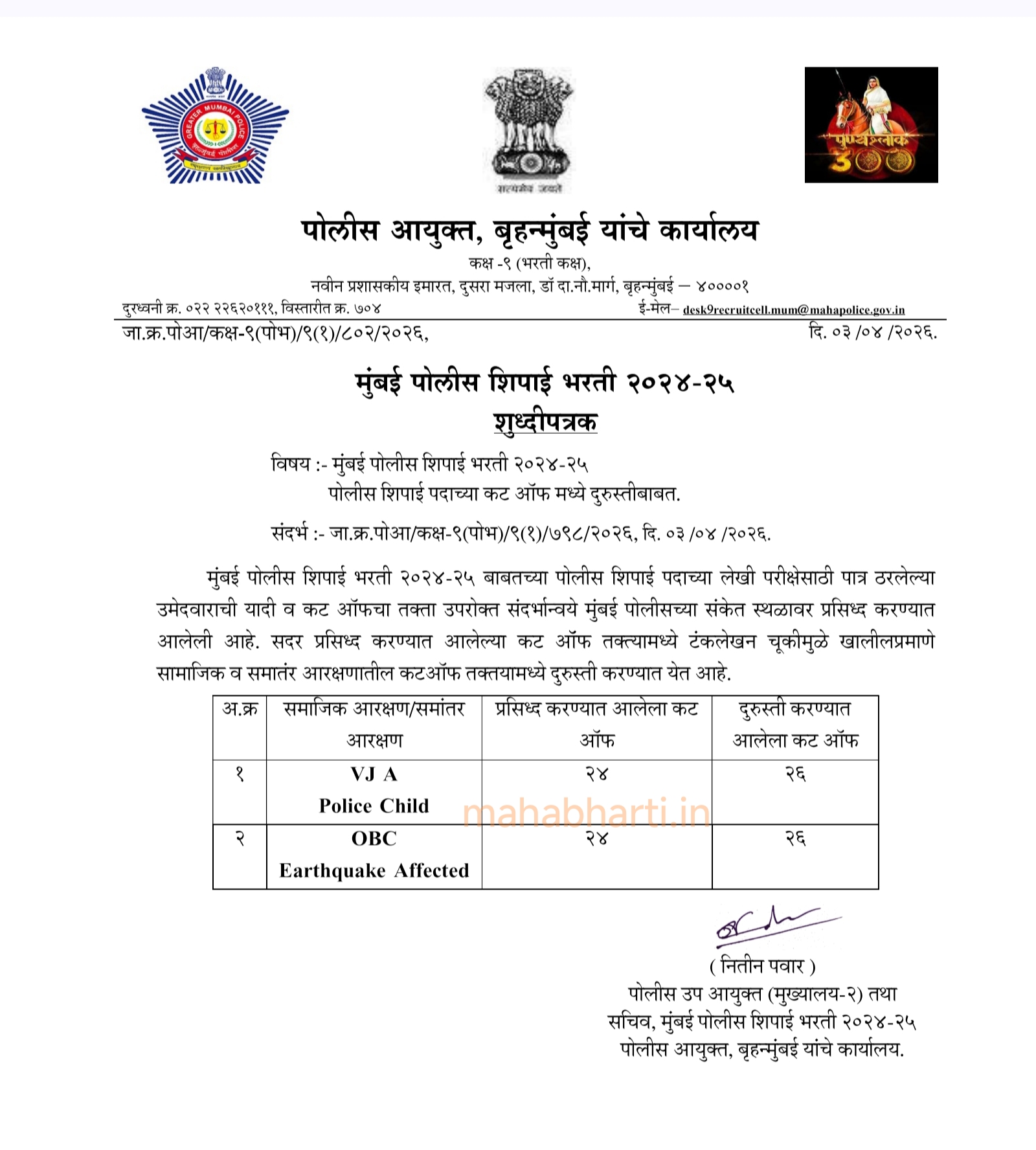 Mumbai Police Written Cut Off 2026