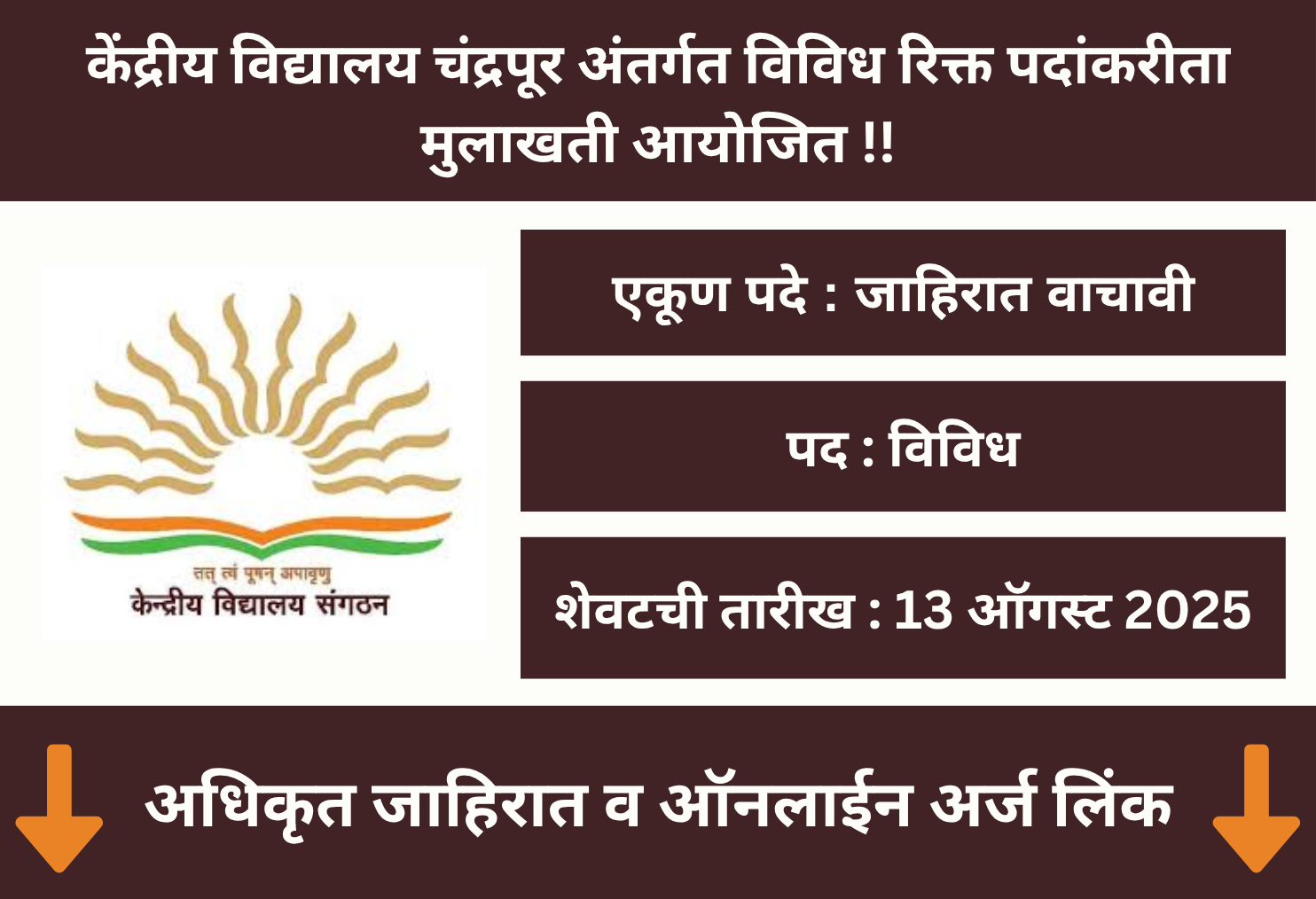 Kendriya Vidyalaya Chandrapur Recruitment 2025