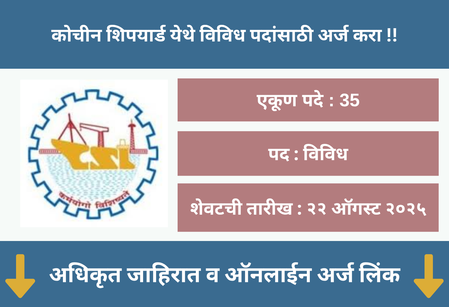 Cochin Shipyard Online Application 2025