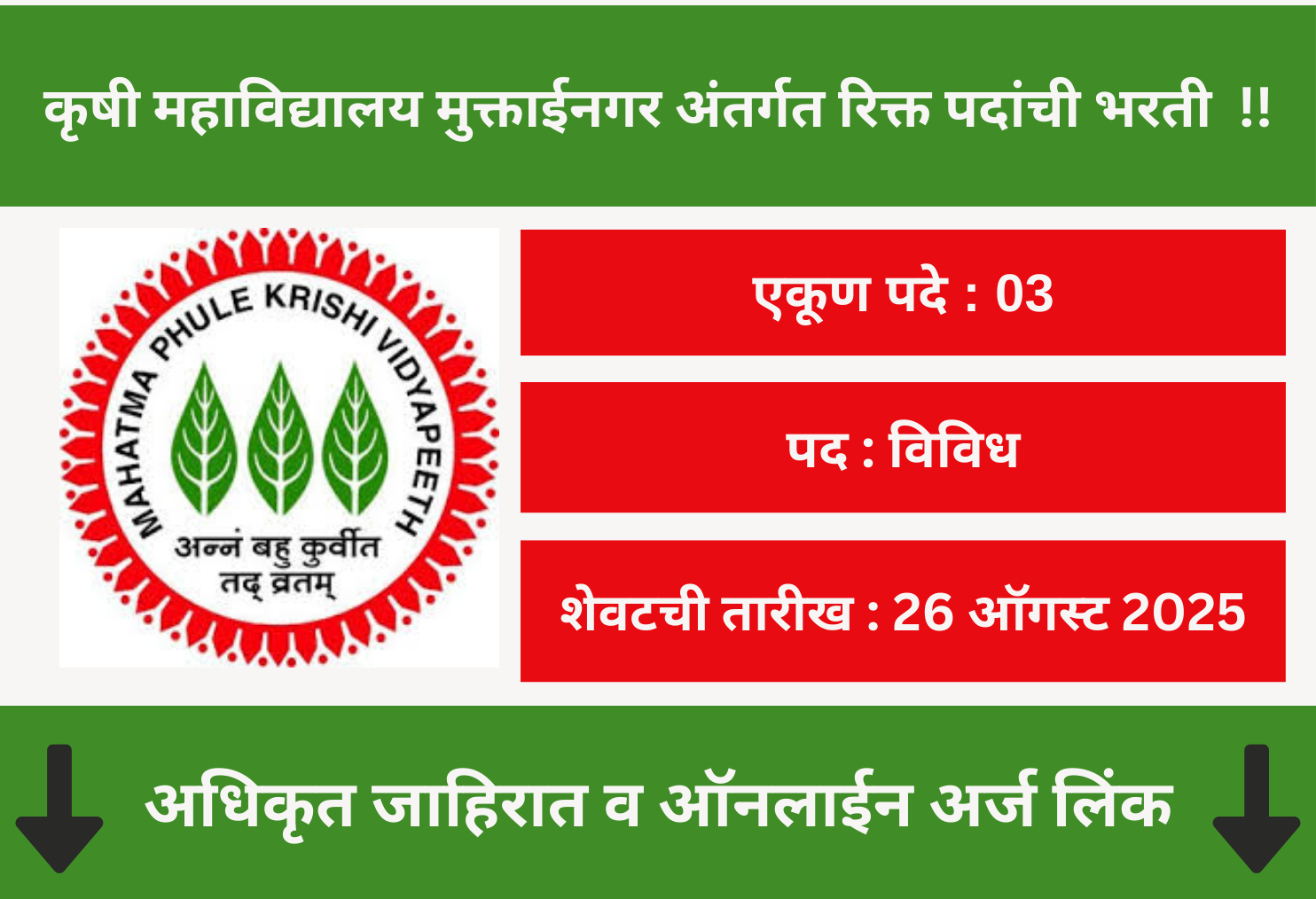 College of Agriculture Muktainagar Recruitment 2025