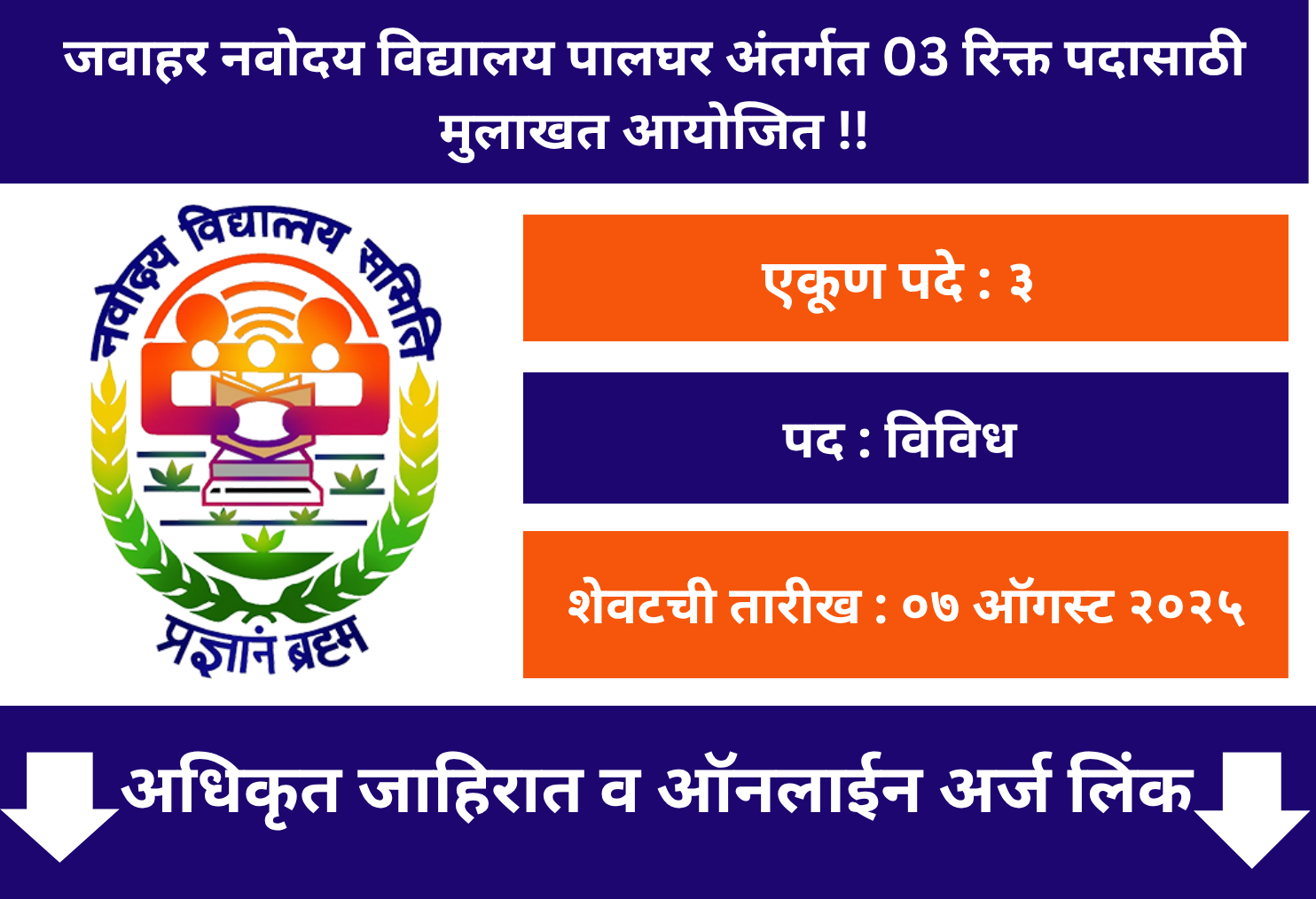 Jawahar Navodaya Vidyalaya Palghar Recruitment 2025