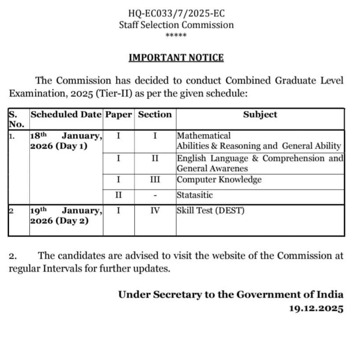 SSC CGL Exam Dates 2026