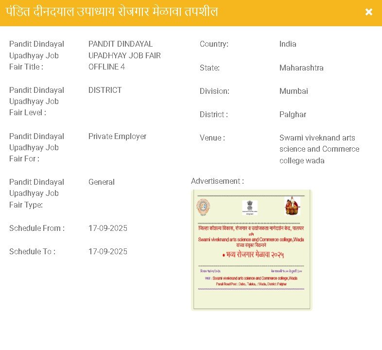 Palghar Rojgar Melava Job 2025 