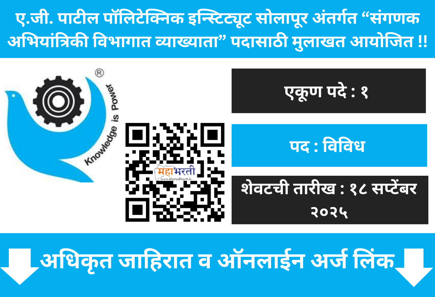 AG Patil Polytechnic Institute Solapur Recruitment 2025