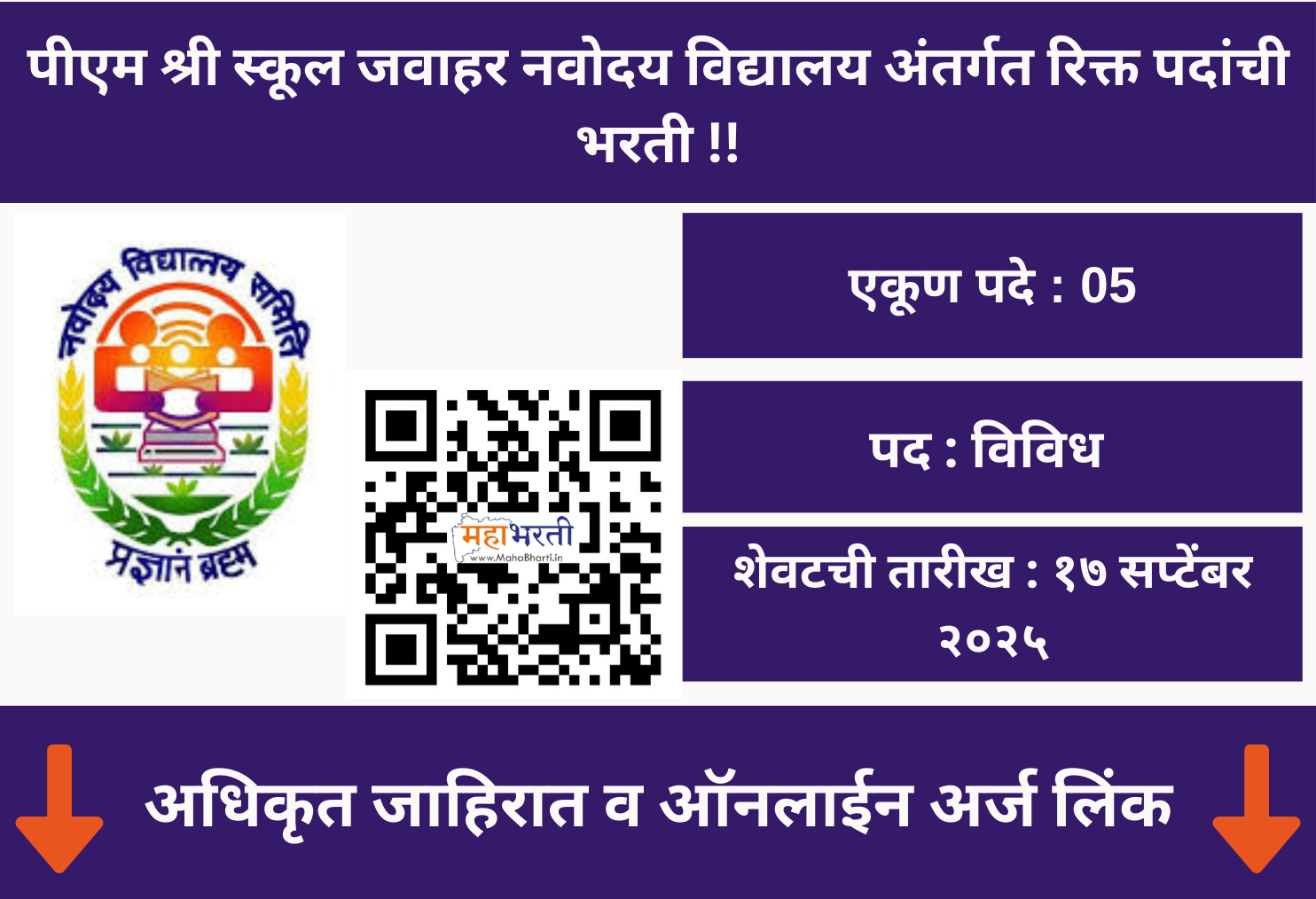 PM Shri School Jawahar Navodaya Vidyalaya Jalgaon Recruitment 2025