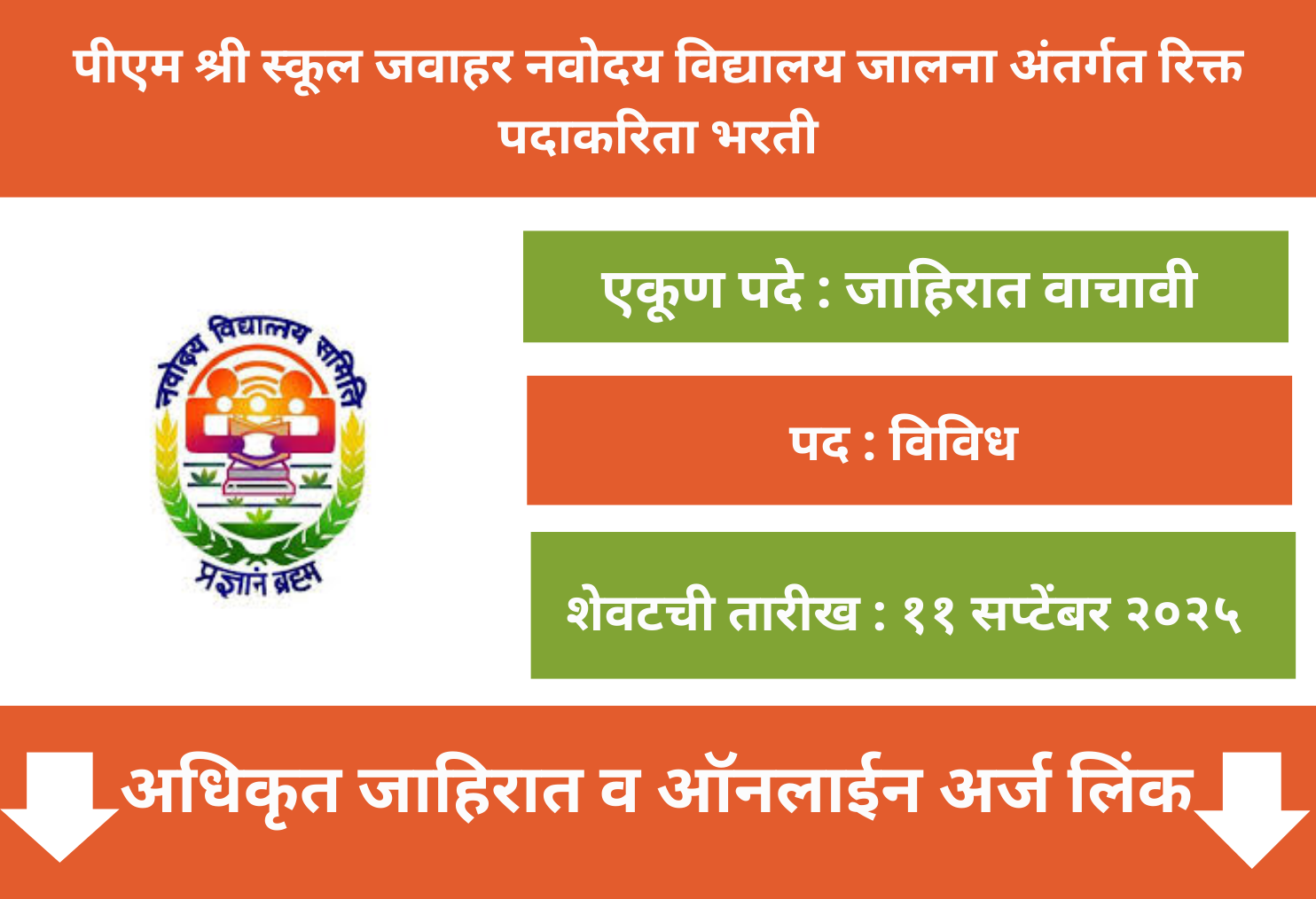 PM Shree School Jawahar Navodaya Vidyalaya Jalna Recruitment 2025