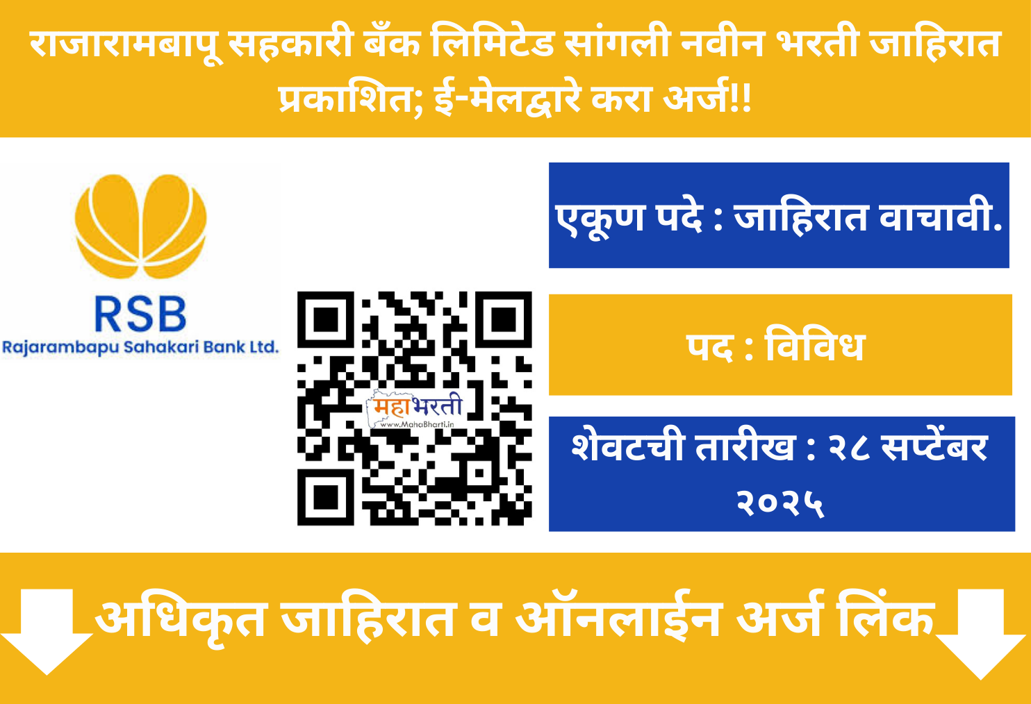 Rajarambapu Sahakari Bank Ltd Sangli Recruitment 2025