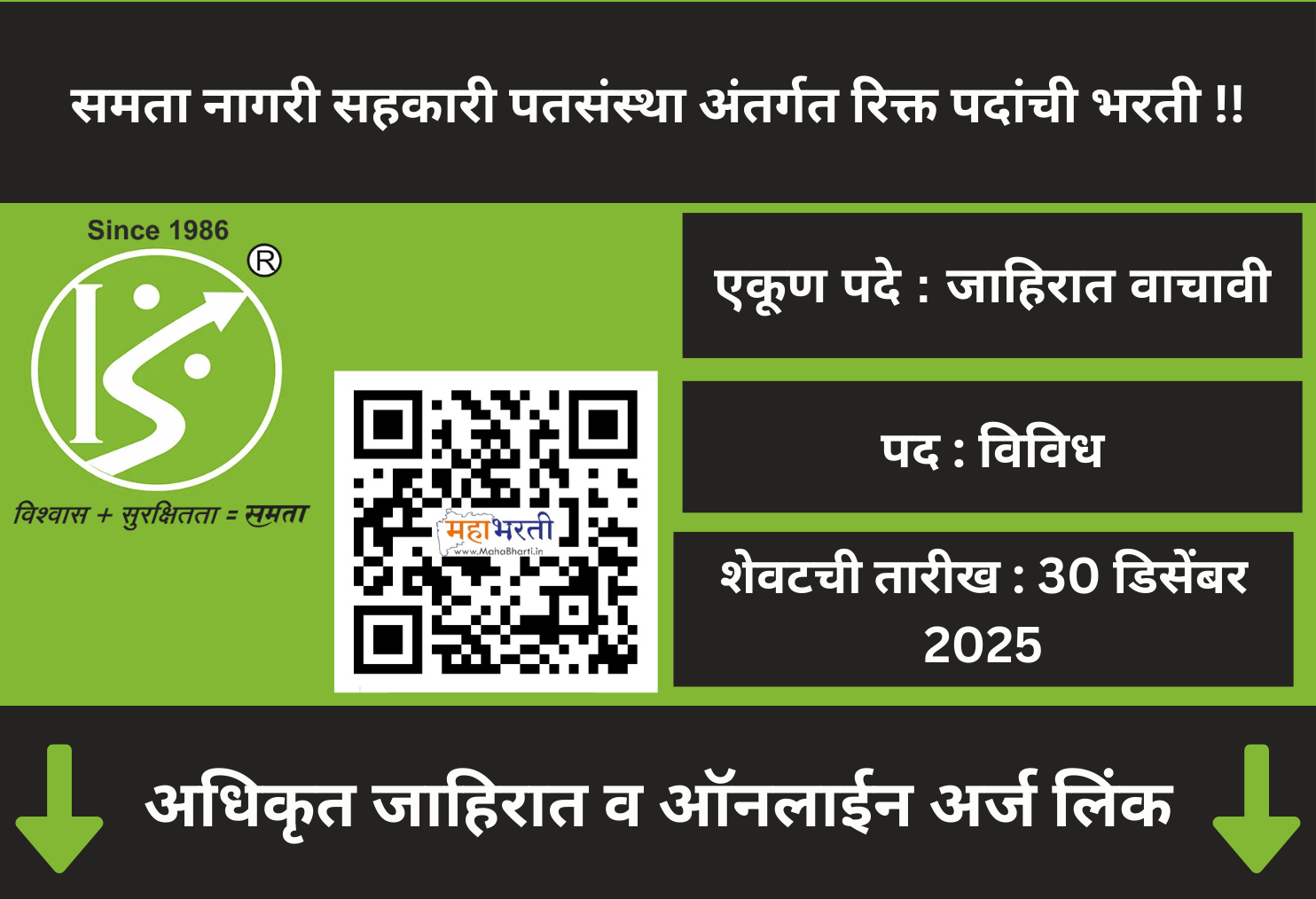 Samata Nagari Sahakari Patsanstha Recruitment 2025