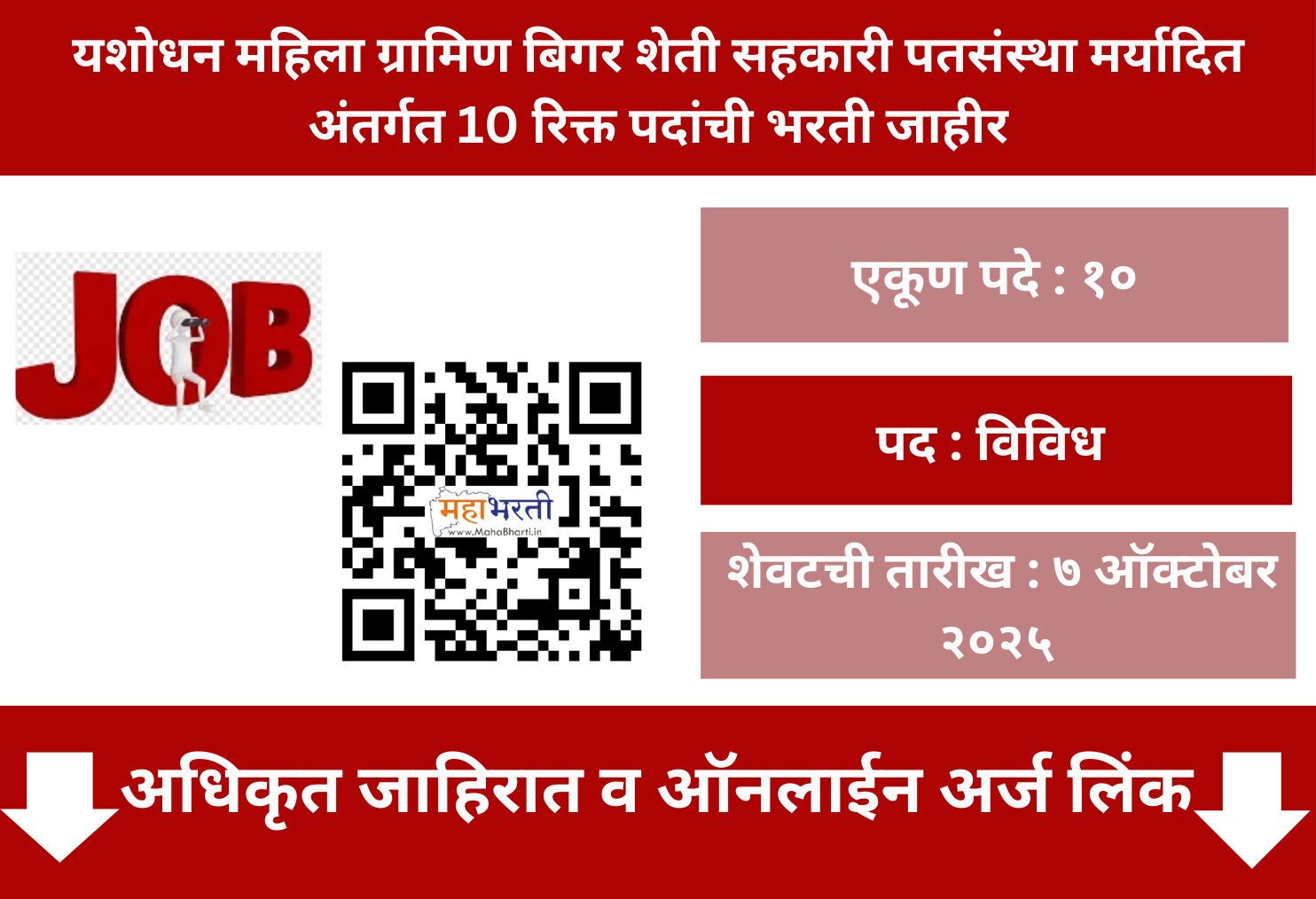 Yashodhan Women's Rural Non-Agricultural Cooperative Credit Society Limited Bharti 2025