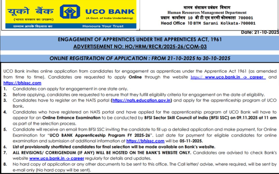 UCO Bank Bharti 2025