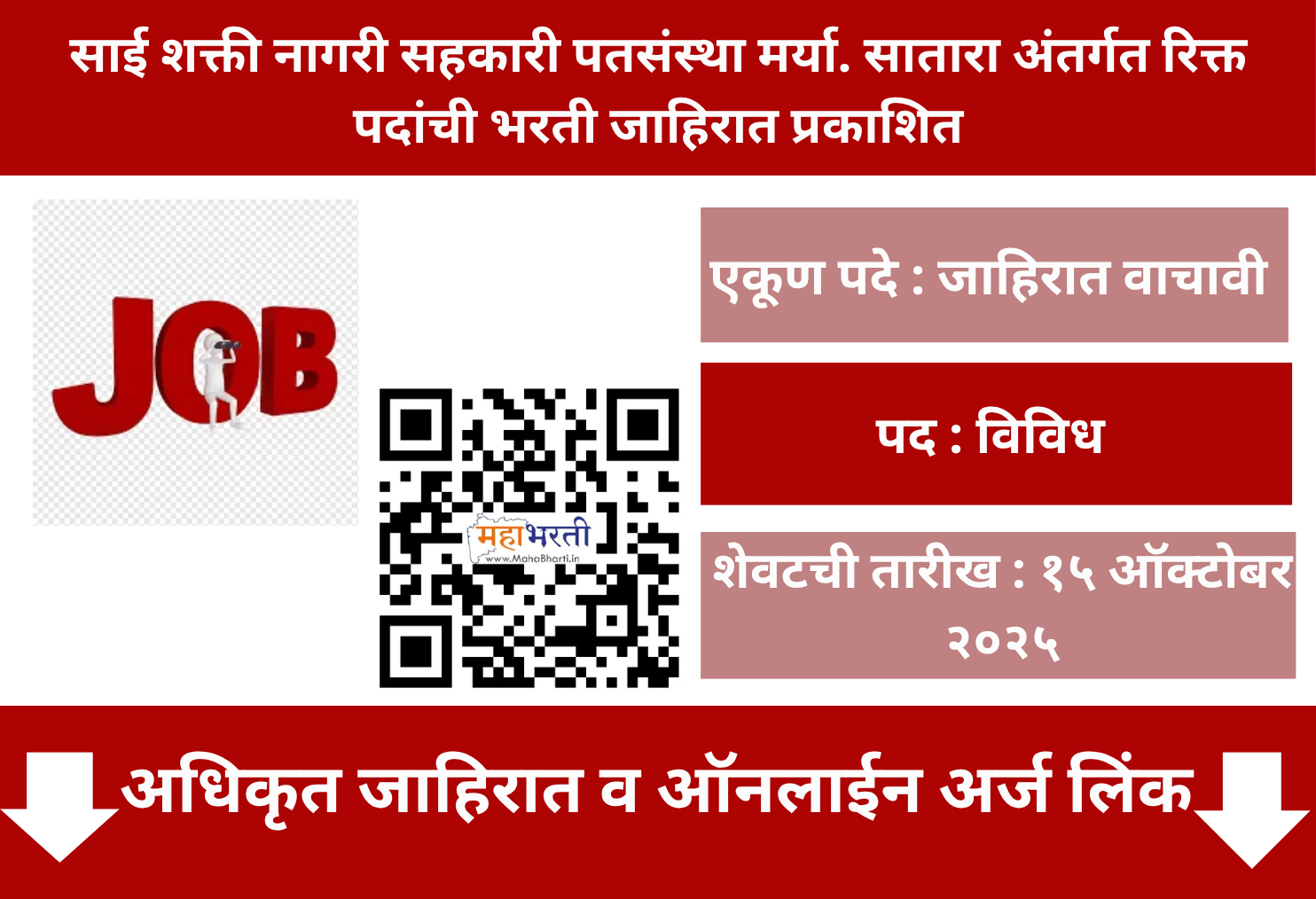 Sai Shakti Urban Cooperative Credit Society Ltd. Satara Recruitment 2025