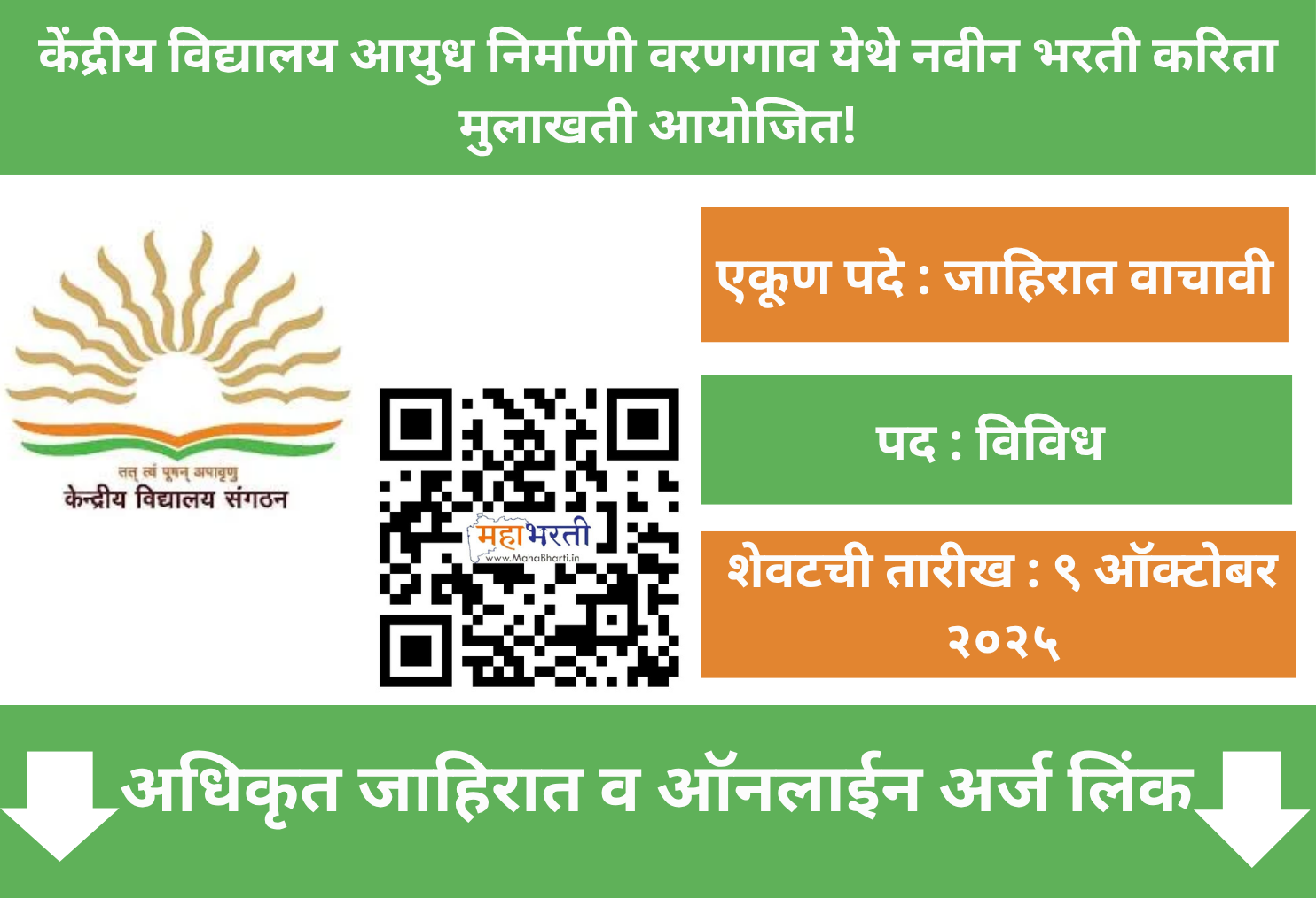 Kendriya Vidyalaya Ordnance Factory Varangaon Recruitment 2025
