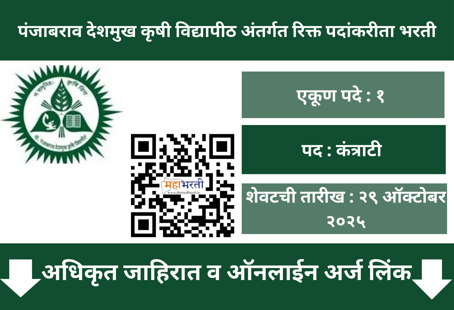 PDKV Akola Recruitment 2025