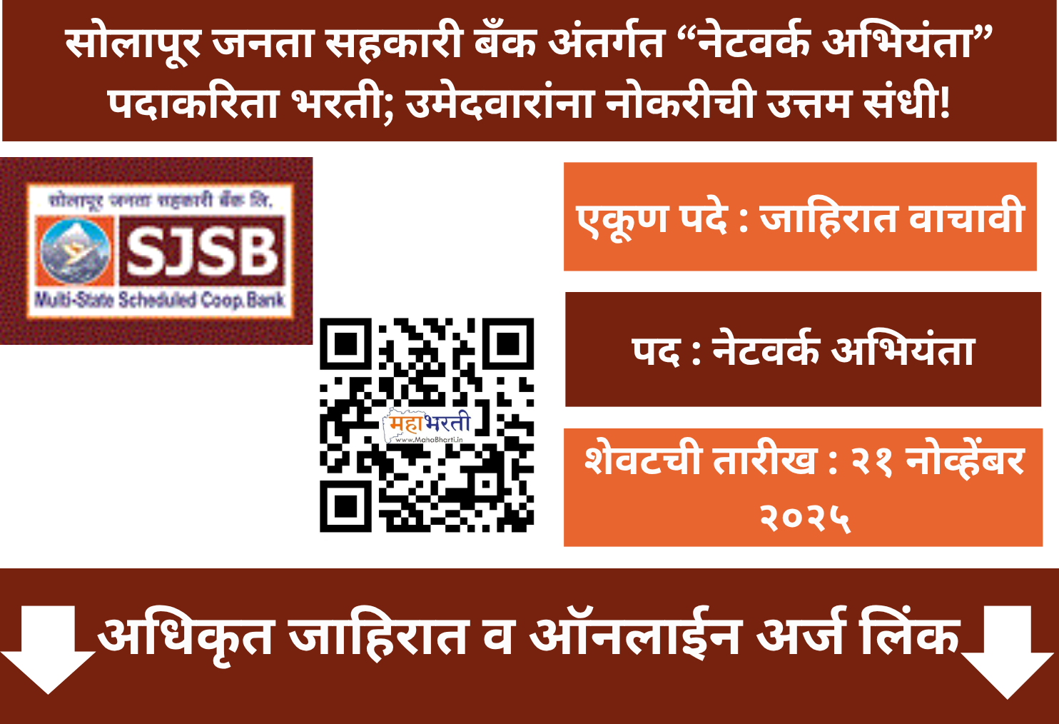 Sjsb Solapur Janata Sahakari Bank Bharti 2026- अंतर्गत 71 पदांकरिता भरती