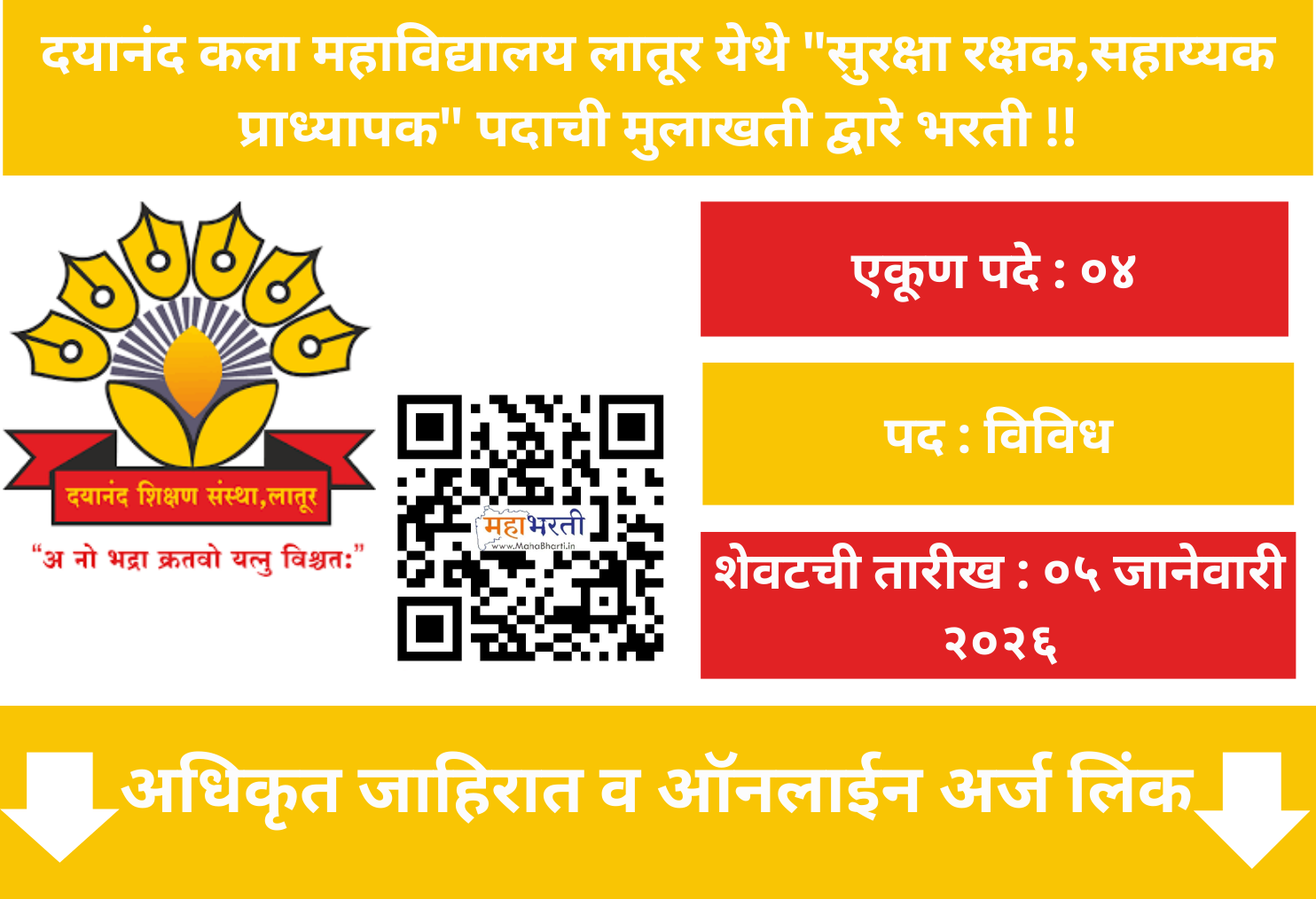 Dayanand College of Arts Latur Recruitment 2026
