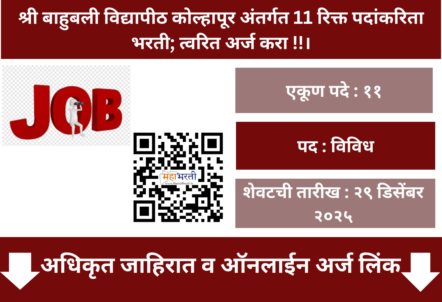 Shri Bahubali Vidyapeeth Kolhapur Recruitment 2026