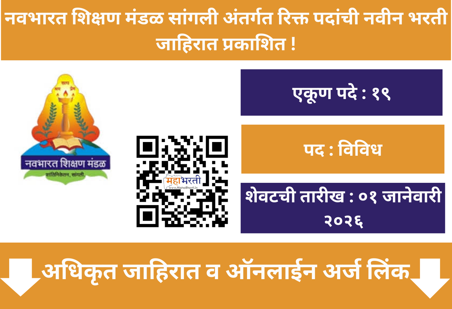 Navbharat Shikshan Mandal Sangli Bharti 2026