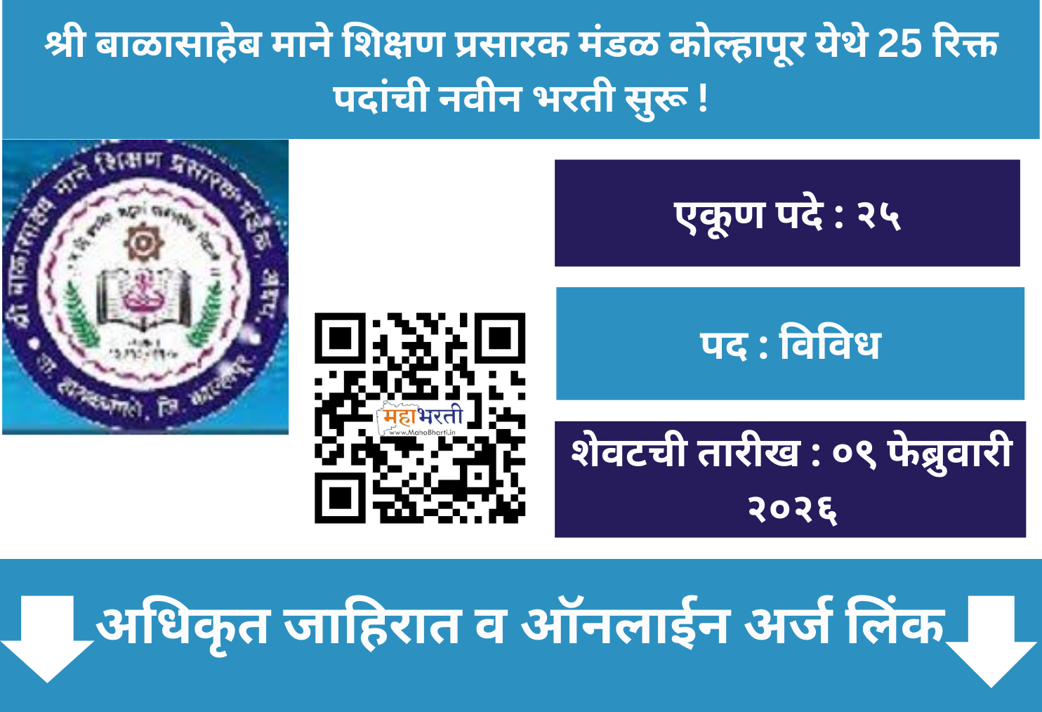 Balasaheb Mane Shikshan Prasarak Mandal Kolhapur Recruitment 2026