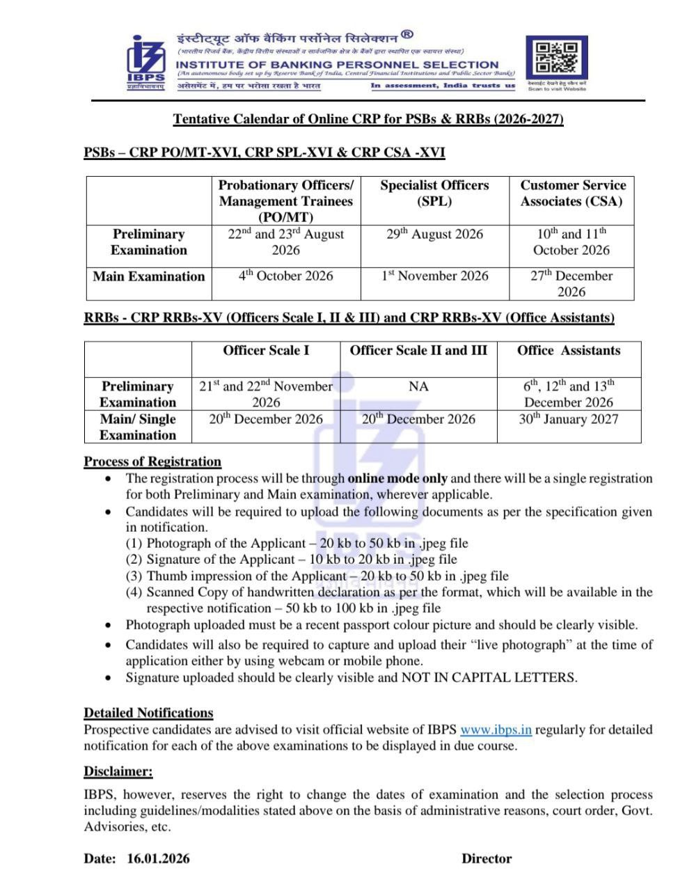 IBPS Calendar 2026 Exam Dates